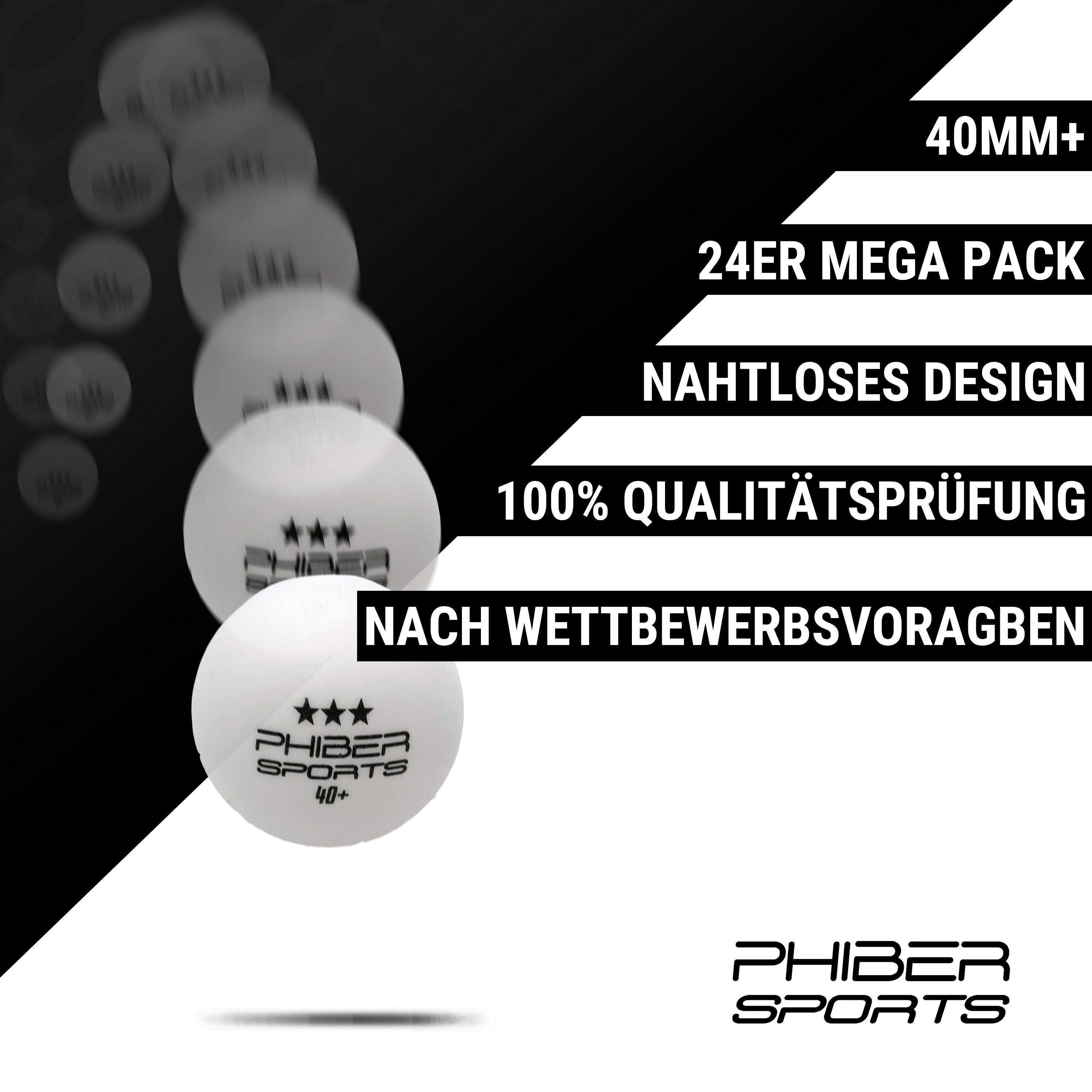 PHIBER-SPORTS Tischtennisball Weiß 3 Stern [24 Stück] - Ideal für Anfänger, Familien und Profis (Set, 24-St., 24 weiße 3 STERN Tischtennisbälle), Nach Wettbewerbsrichtlinien produziert