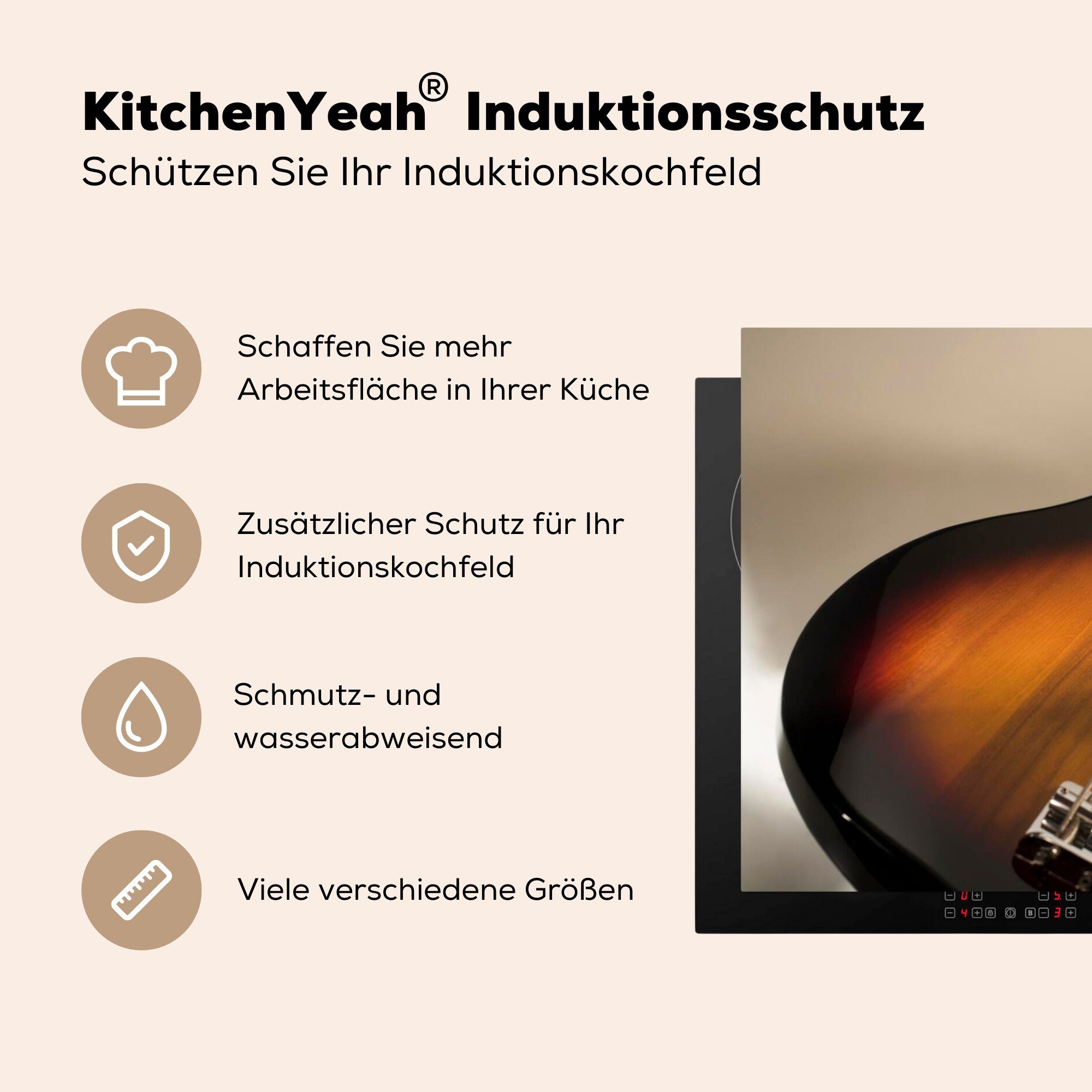 (1 tlg), Nahaufnahme Bassgitarre, Schutz 81x52 einer Induktionskochfeld Ceranfeldabdeckung MuchoWow küche, Vinyl, Herdblende-/Abdeckplatte für cm, die