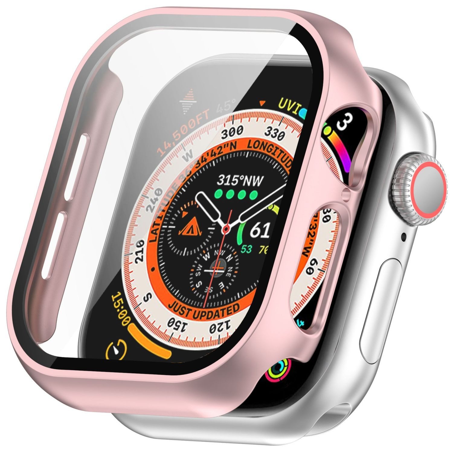Wigento Smartwatch-Hülle + Schutzglas für Apple Watch Series 11 / 10 42mm KunststoffRose Gold, Schutzhülle aus PC + Panzerglas für Rundumschutz