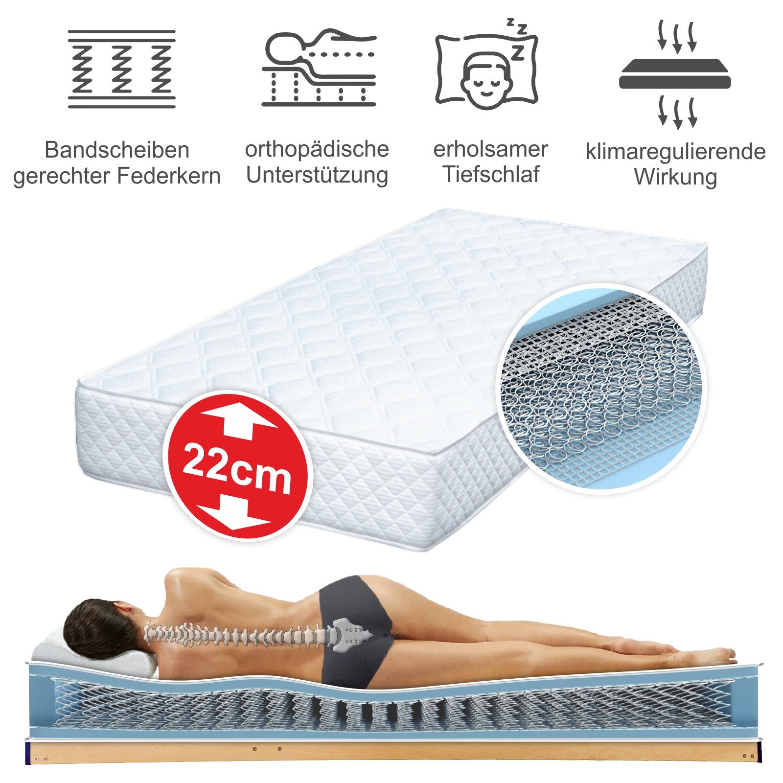 Federkernmatratze mit Härtegrad 4 Feste Ausführung Spezial Federkern Matrat günstig online kaufen