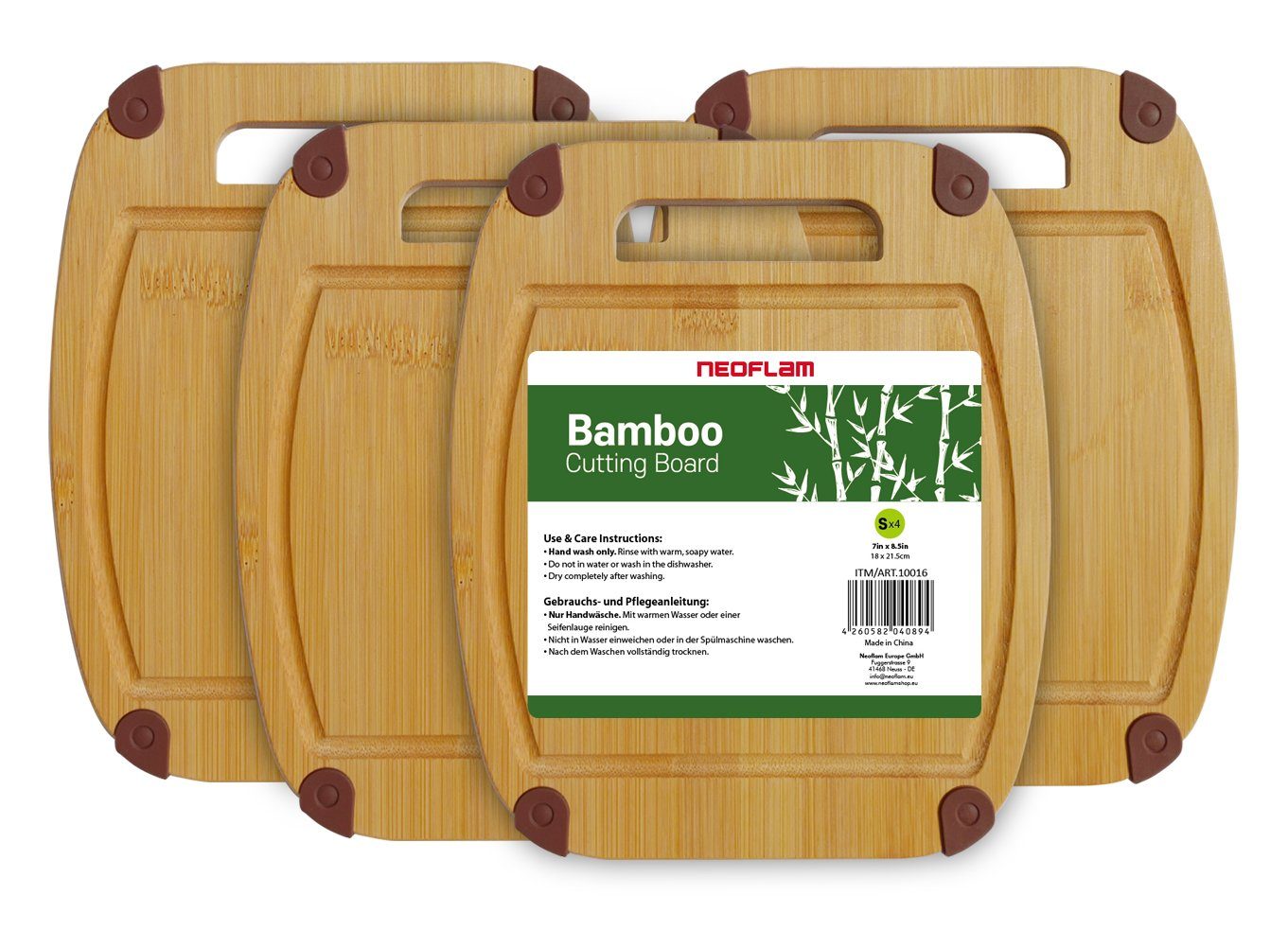 NEOFLAM® Schneidebrett BiJu Bambus Frühstücksbrettchen-Set, 4tlg., Bambus, (4-St)