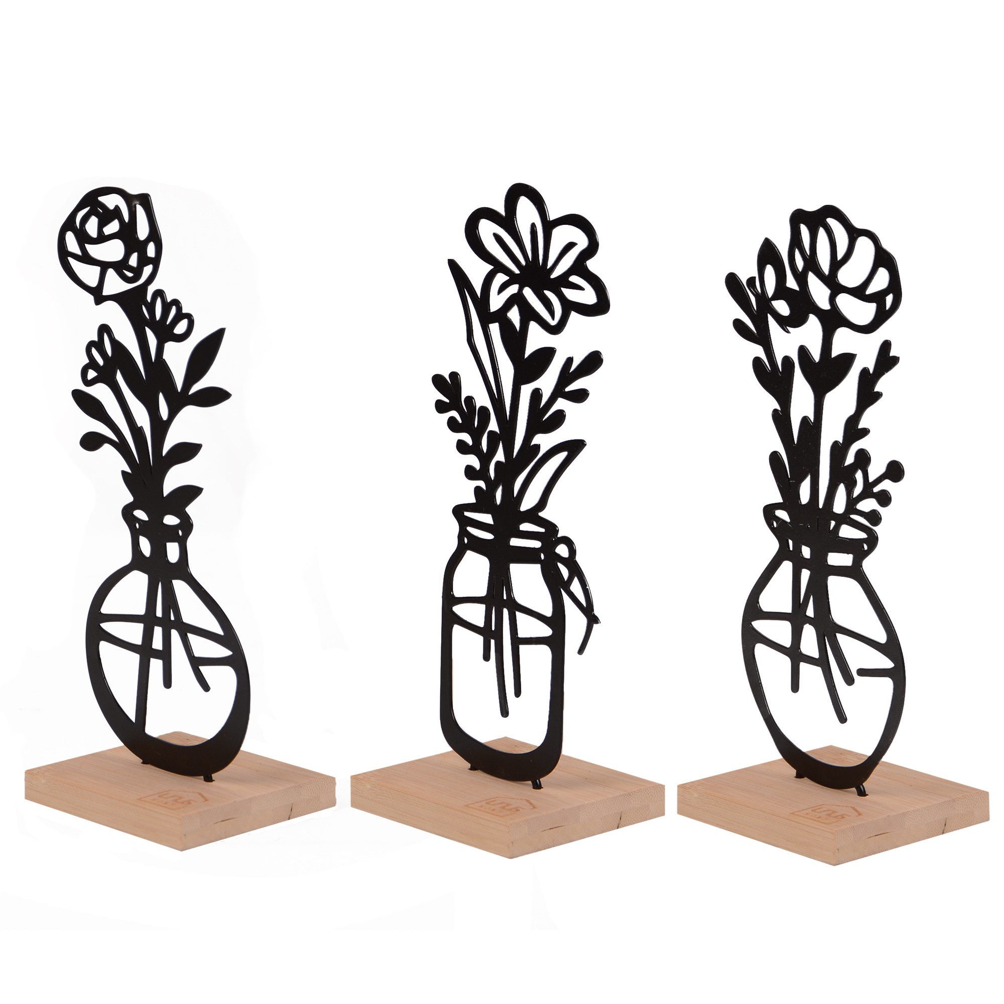 UNUS HOME Dekofigur Deko-Aufsteller 3er Set „Vase mit Blumen“ (3er Set, schwarz), Deko für Fensterbank, Tischdeko, Geschenkidee, Mitbringsel – Bild 3 von 5