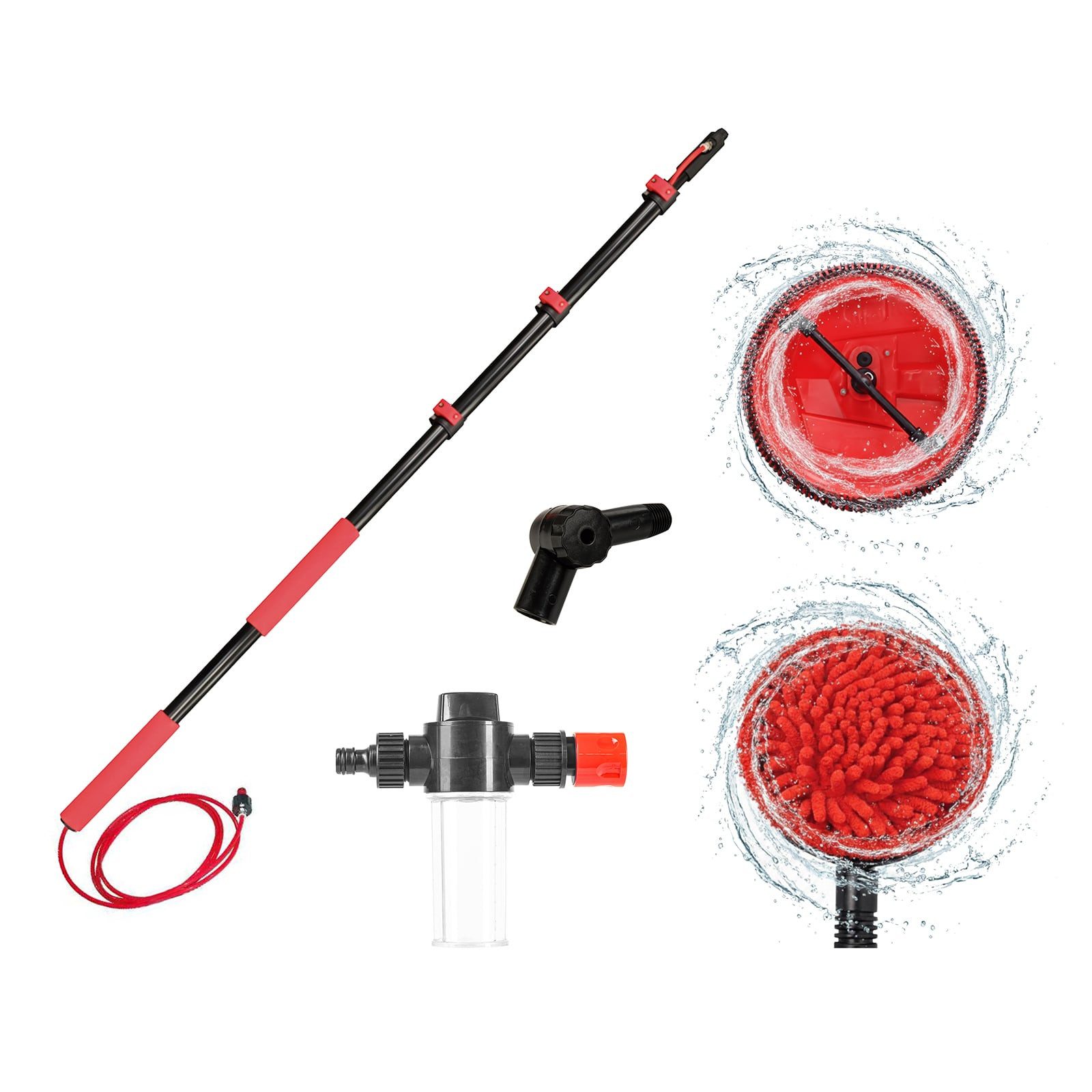 Genius Gartenschlauch Starlyf Telescopic Rotating Scrubber Set 5-tlg. Teleskop Waschbürste, mit Wasseranschluss & Seifenspender, 3-in-1 Rotationsreiniger mit Teleskopstiel 3,6 Meter & 2 Aufsätzen