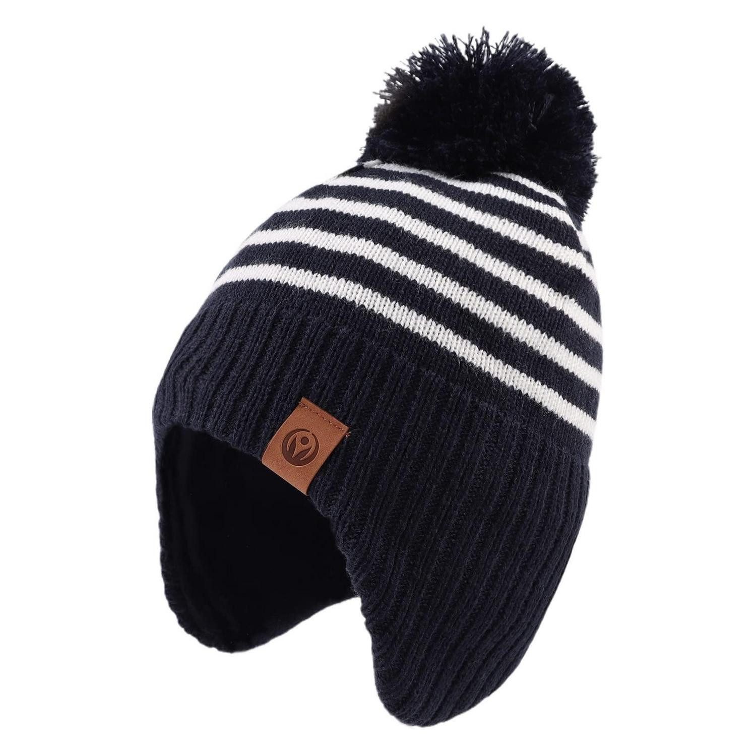 LuxusKollektion Bommelmütze Baby Strickmütze mit Bommel Marine (1-St)
