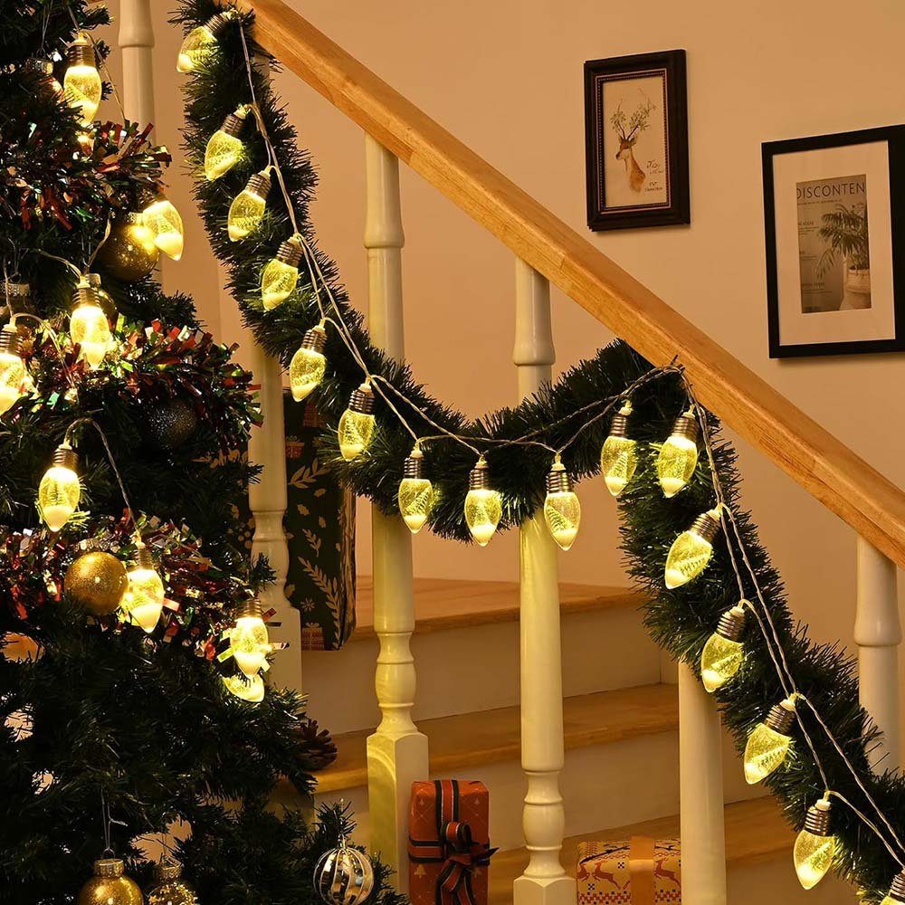 LED-Lichterkette für Weihnachten, Batterie, Schlafzimmer 10-flammig, Baum Kamin Schneelandschaft, Rosnek Deko wasserdicht, 1.5/3M,