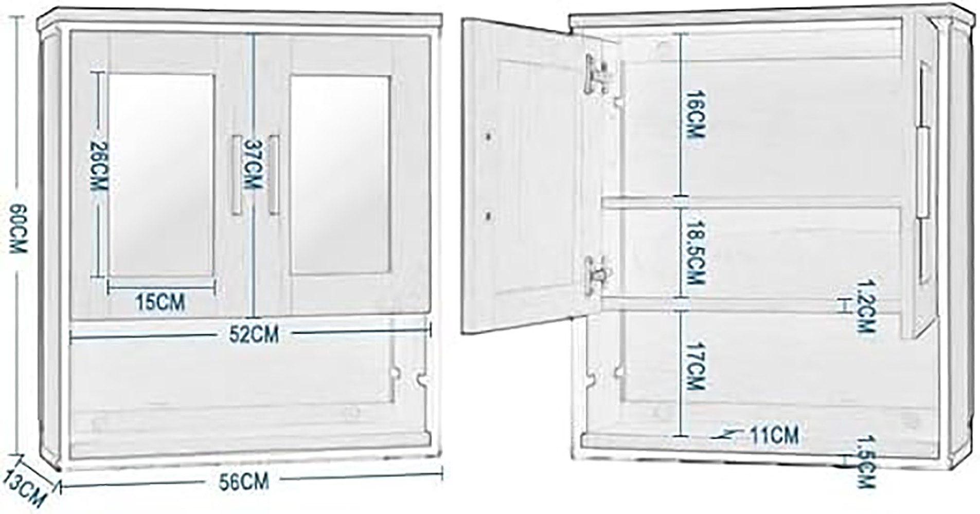 EUGAD Badmöbel-Set, (2-St), mit 2 Spiegeln, höhenverstellbarer Trennwand, aus Holzwerkstoff
