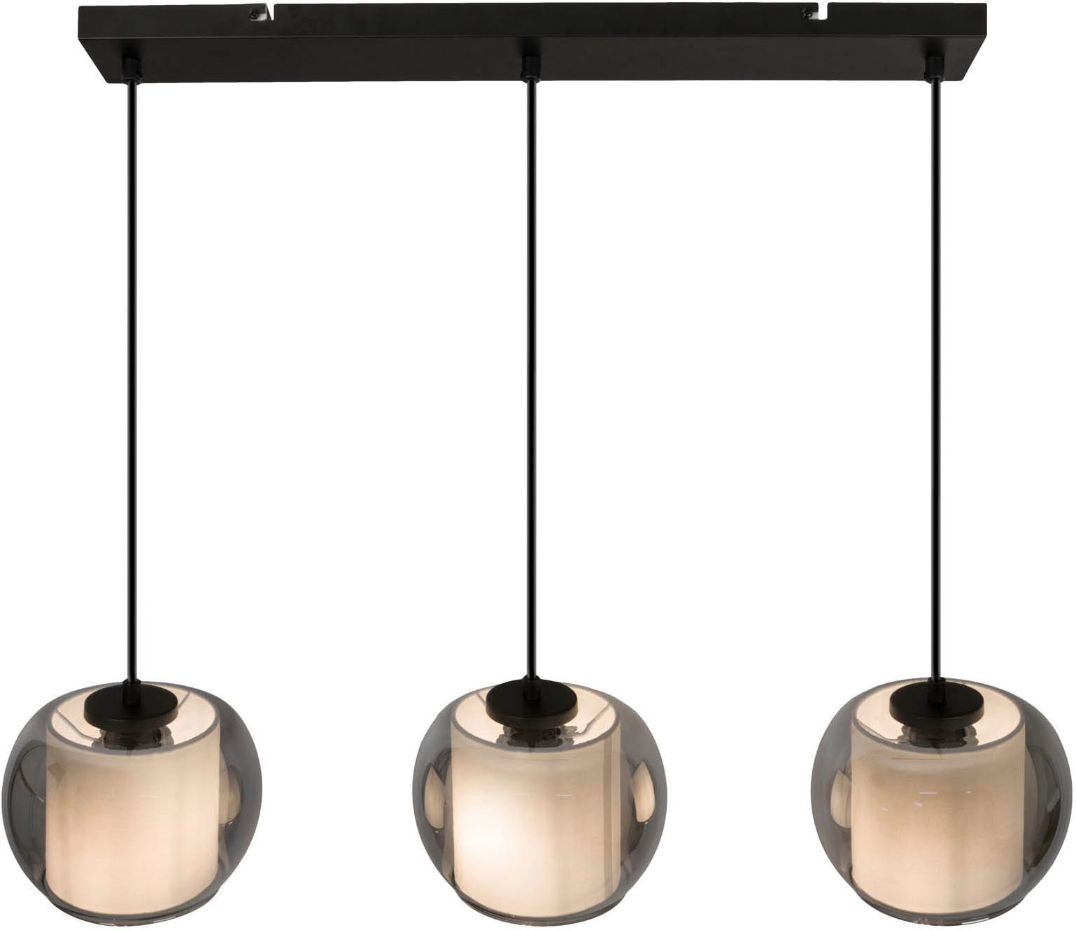 OTTO home Pendelleuchte Tanissa mit Doppelschirm, ohne Leuchtmittel, Pendellampe, Rauchglas, innen Stoffschirm, E27, Glasschirm, Glaskugel