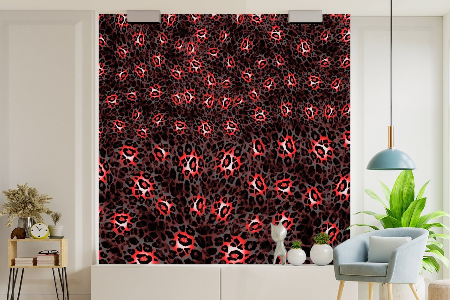 Rot - Fototapete Matt, bedruckt, MuchoWow Muster, Schlafzimmer, St), Vinyl Tapete (5 - Wandtapete Wohnzimmer oder Leopard für