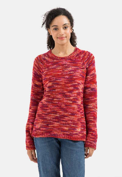 camel active Strickpullover mit Rundhalsausschnitt Markenlabel