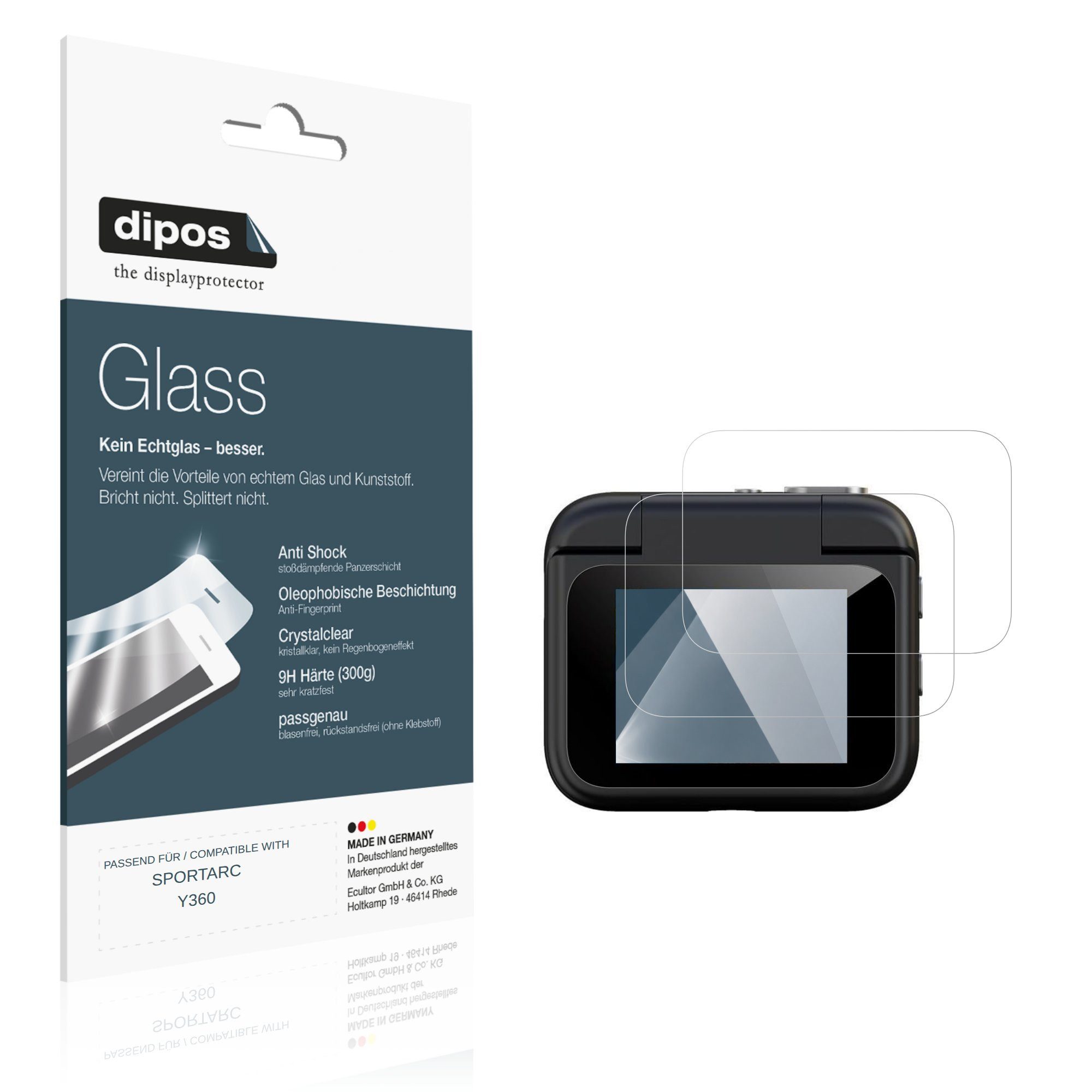 dipos Displayschutzfolie Schutzfolie für SPORTARC Y360, 2 Stück, Displayschutz Schutz Folie Made in Germany