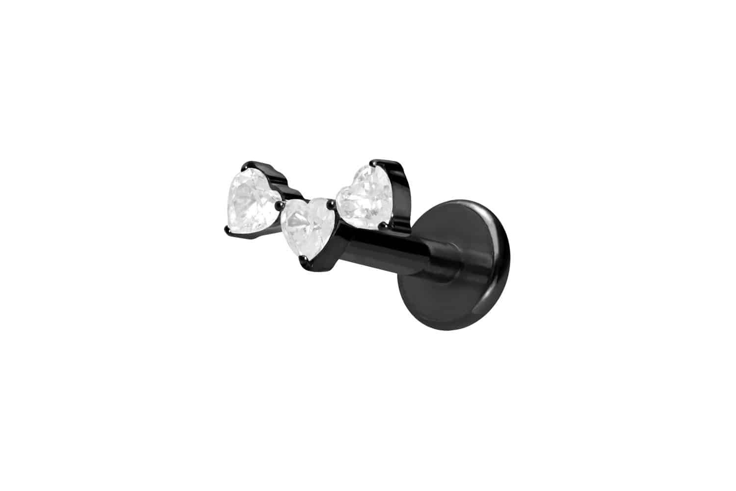 Piercing-Set Titan Labret mit Innengewinde 3 KRISTALLHERZEN