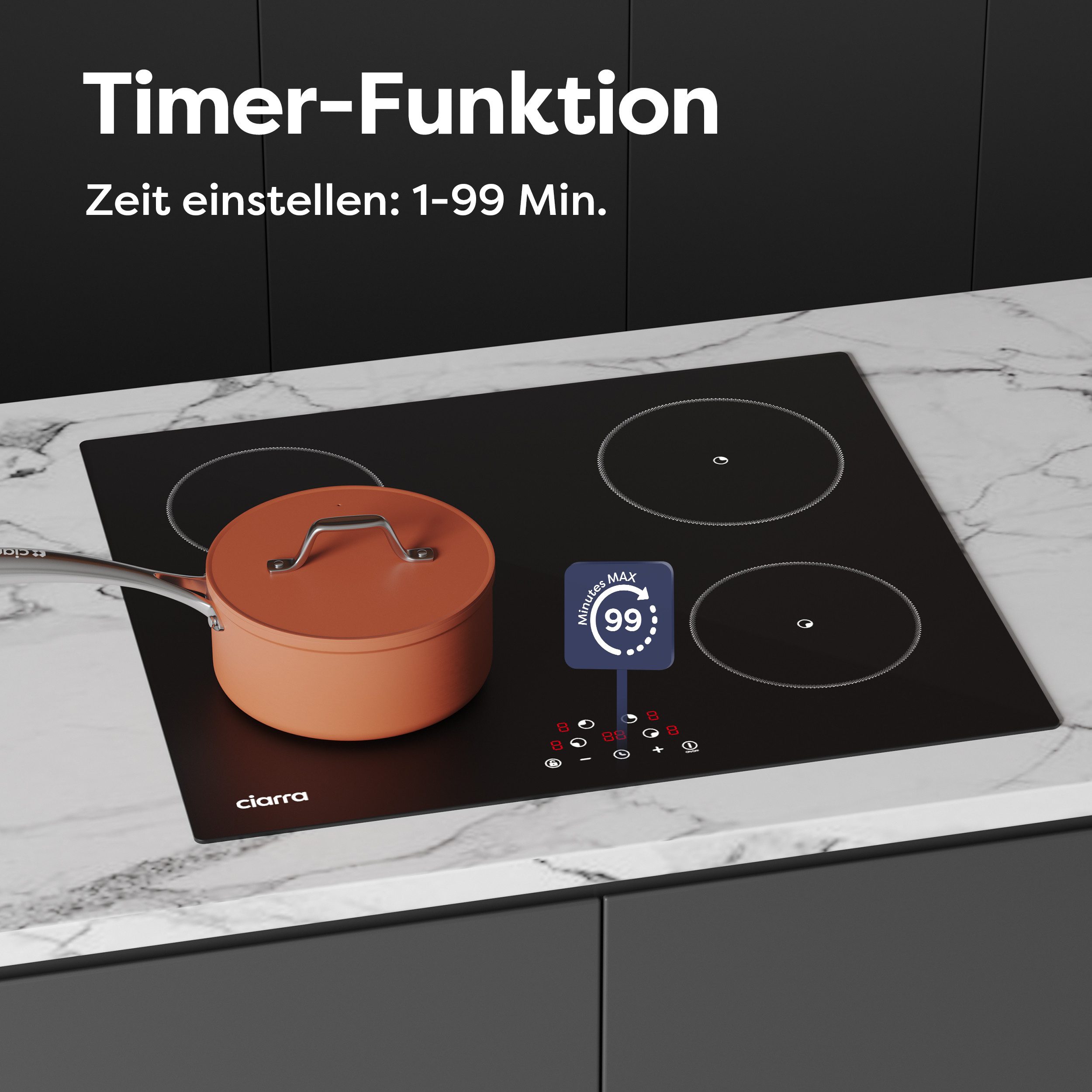 CIARRA Induktions-Kochfeld 60 cm Induktionskochfeld 4 Zonen Einbau-Kochfelder Induktionsherd Touch Control VM4BIH-A VM4BIH-C VM4BIH-D VM4BIH-E VM4BIH-F, 4 Zonen – Bild 5 von 5