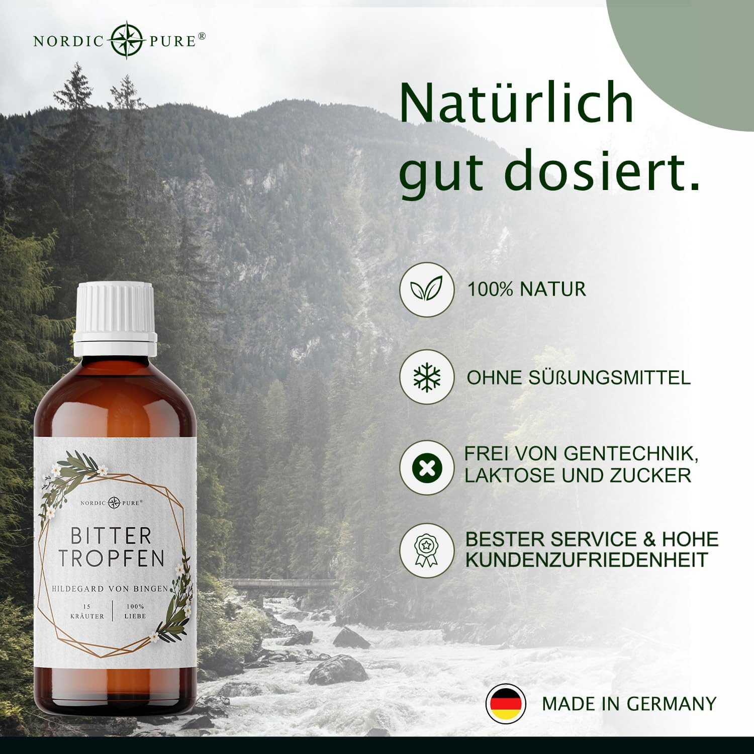 Nordic Pure® Nordic Pure Bittertropfen Tropfen, mit 15 Kräuter nach Hildegard von Bingen à 100 ml