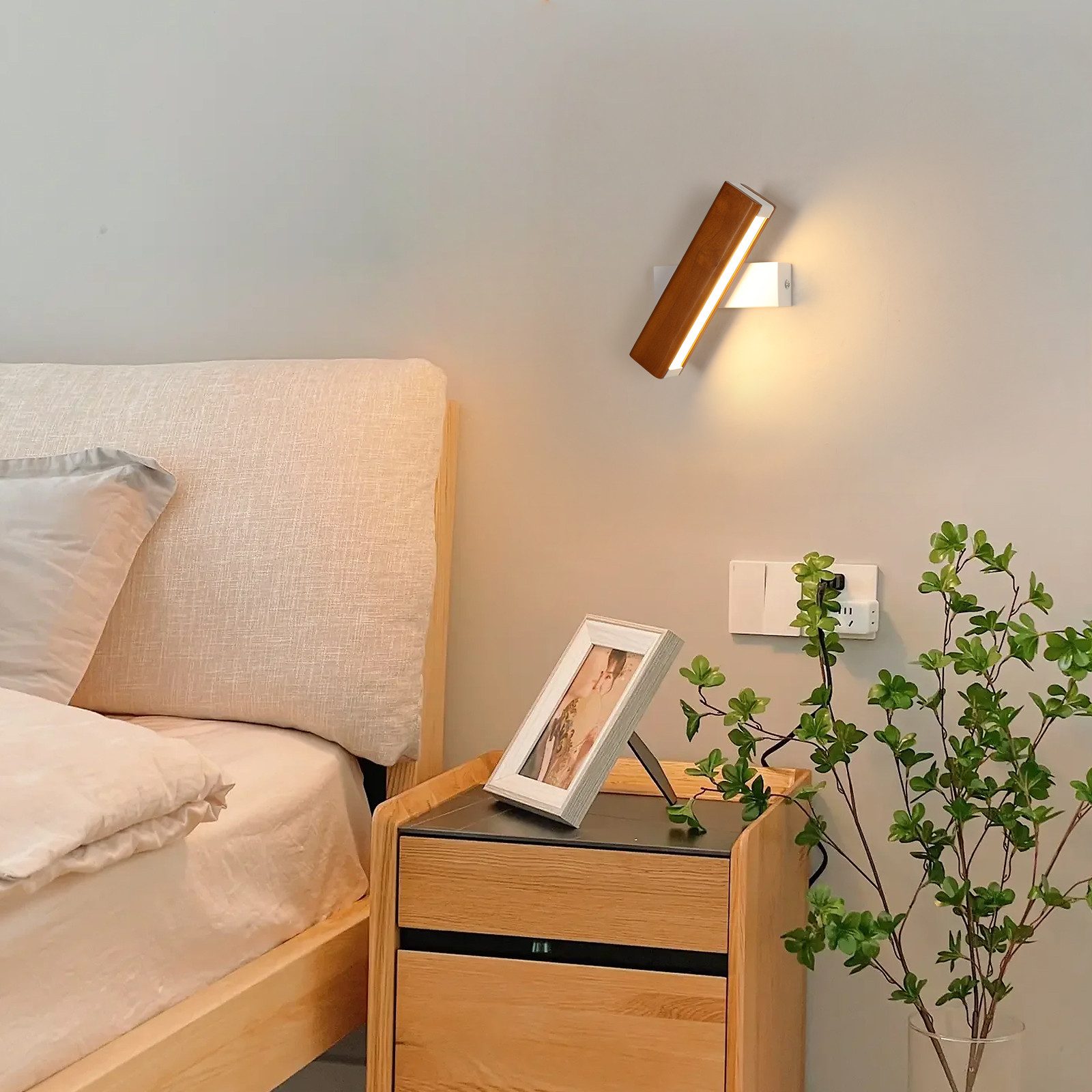 Riserva Wandleuchte Moderne LED Wandleuchte Holz 21cm 4W Warmweiß 3000K 220V, LED wechselbar – Bild 5 von 5