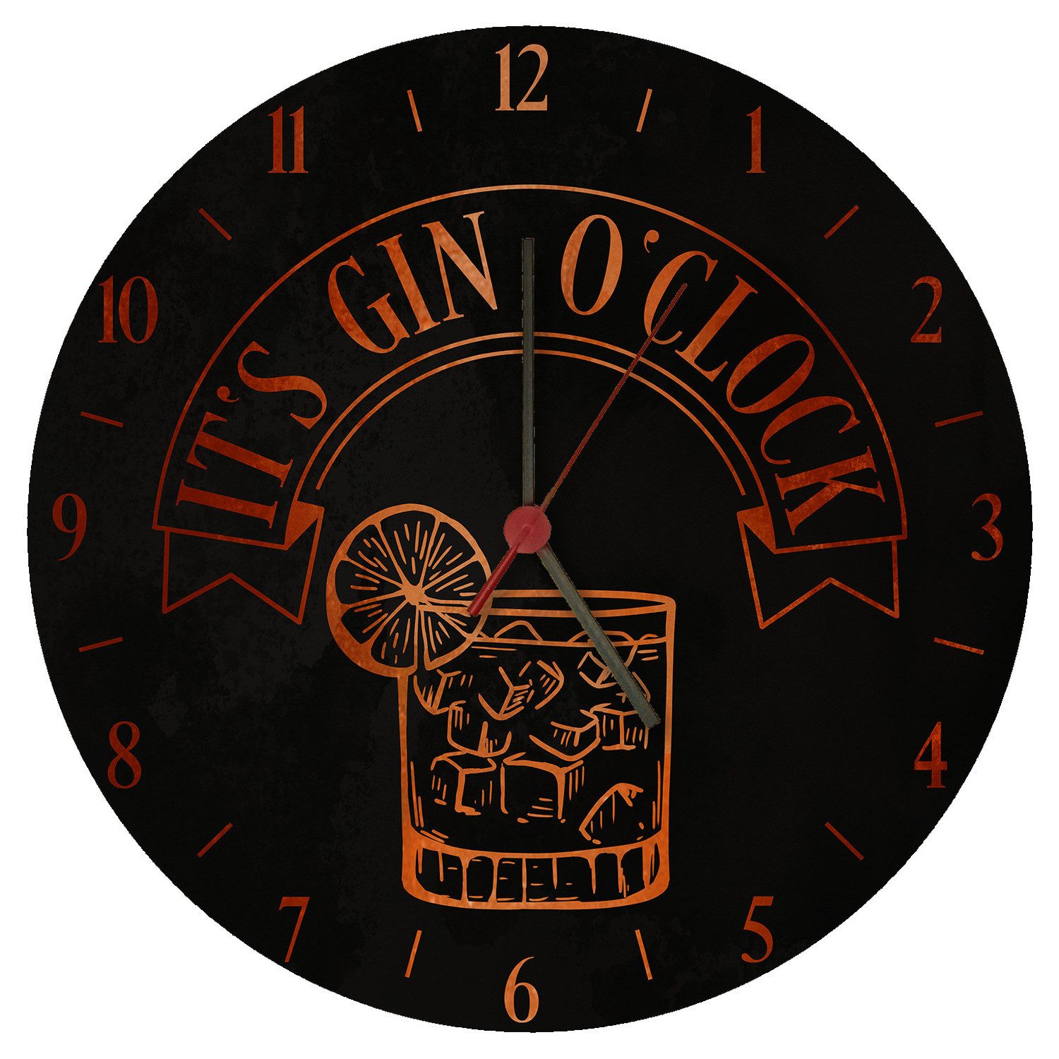 Wanduhr It's Gin O'Clock Wanduhr aus MDF mit roter Schrift