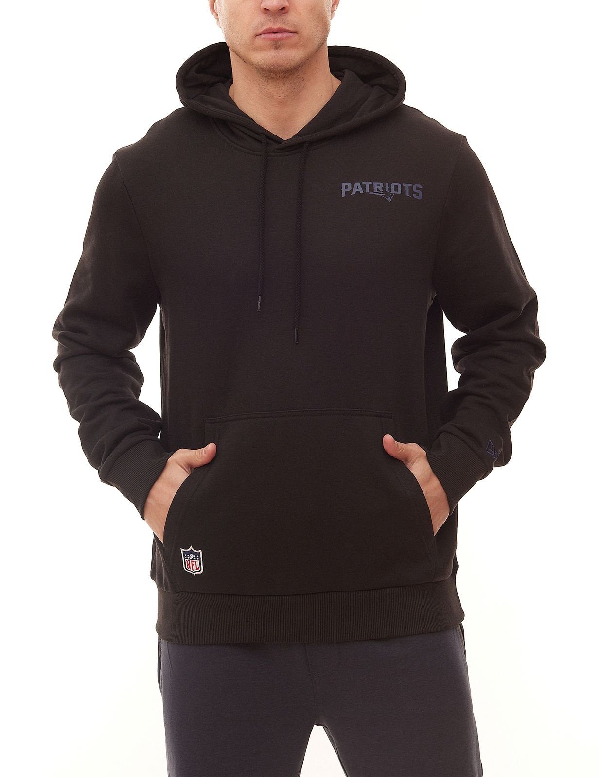 New Era Rundhalspullover NEW ERA New England Patriots NFL Logo Outline Herren Pullover Hoodie mit Rückenprint 12827140 Hoody Schwarz