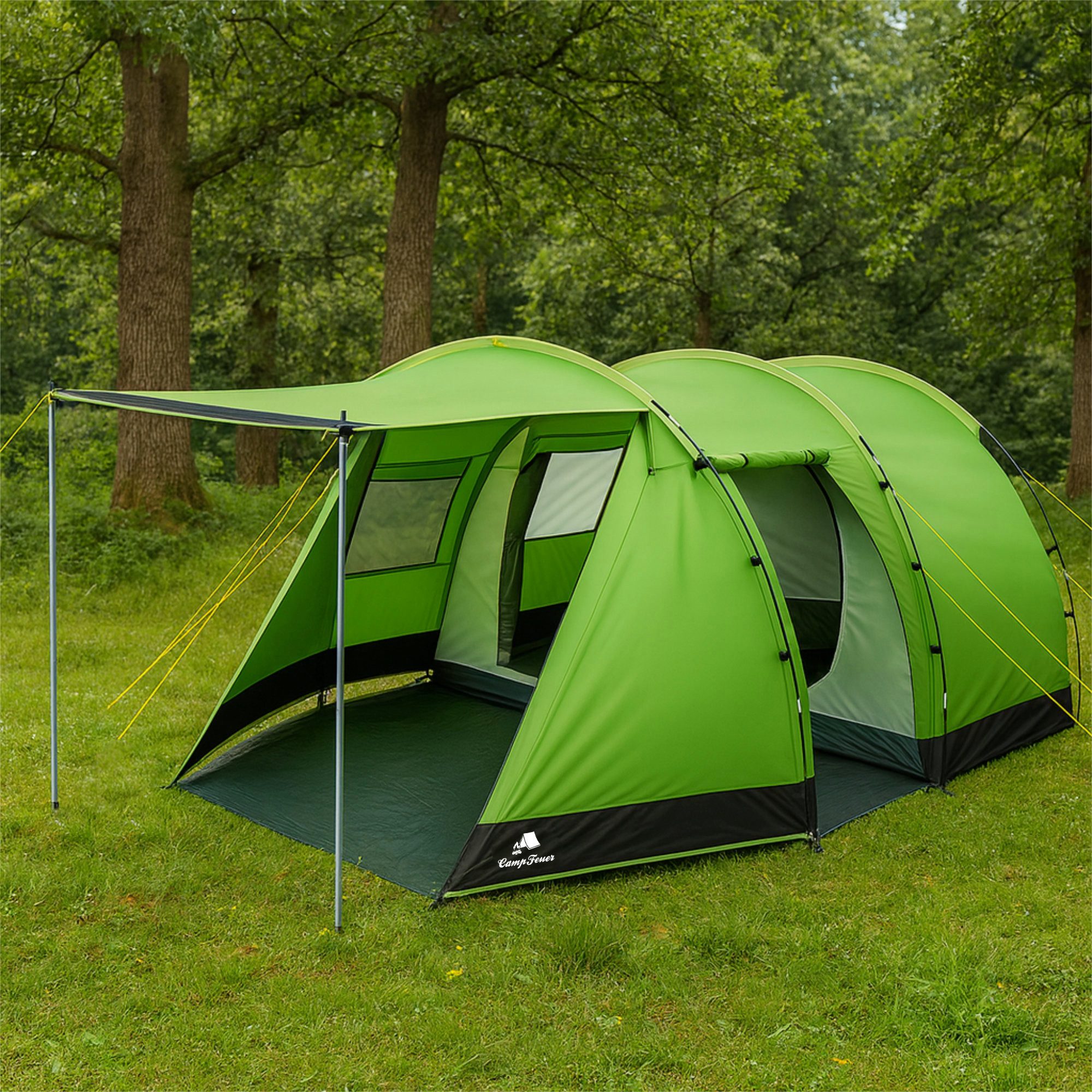 CampFeuer Tunnelzelt Zelt Super+ für 4 Personen, Grün / Schwarz, XXL Tunnelzelt, Personen: 4