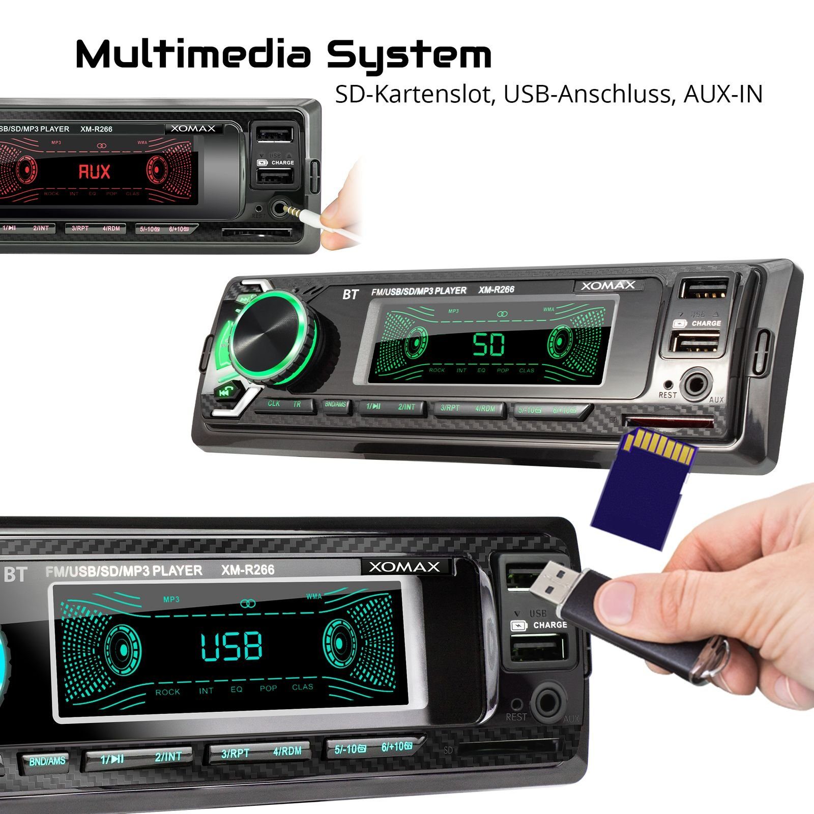 Bluetooth, XOMAX Autoradio mit IN, AUX XM-R266 USB, 2x DIN Autoradio SD, 1
