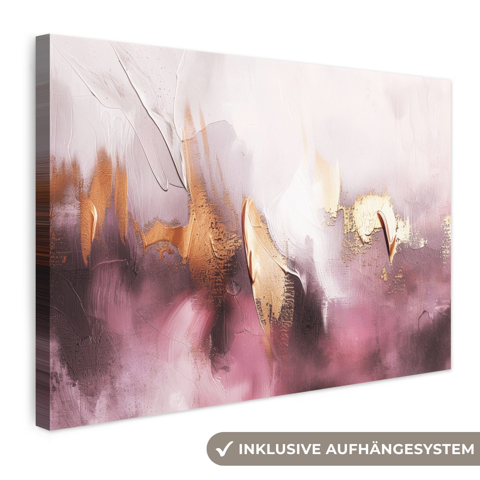 OneMillionCanvasses® Leinwandbild Lila - Abstrakt - Farbe - Gold, Fotodruck (1 St), Leinwand Bilder Klein, Wand Dekoration Aesthetic 30x20 cm