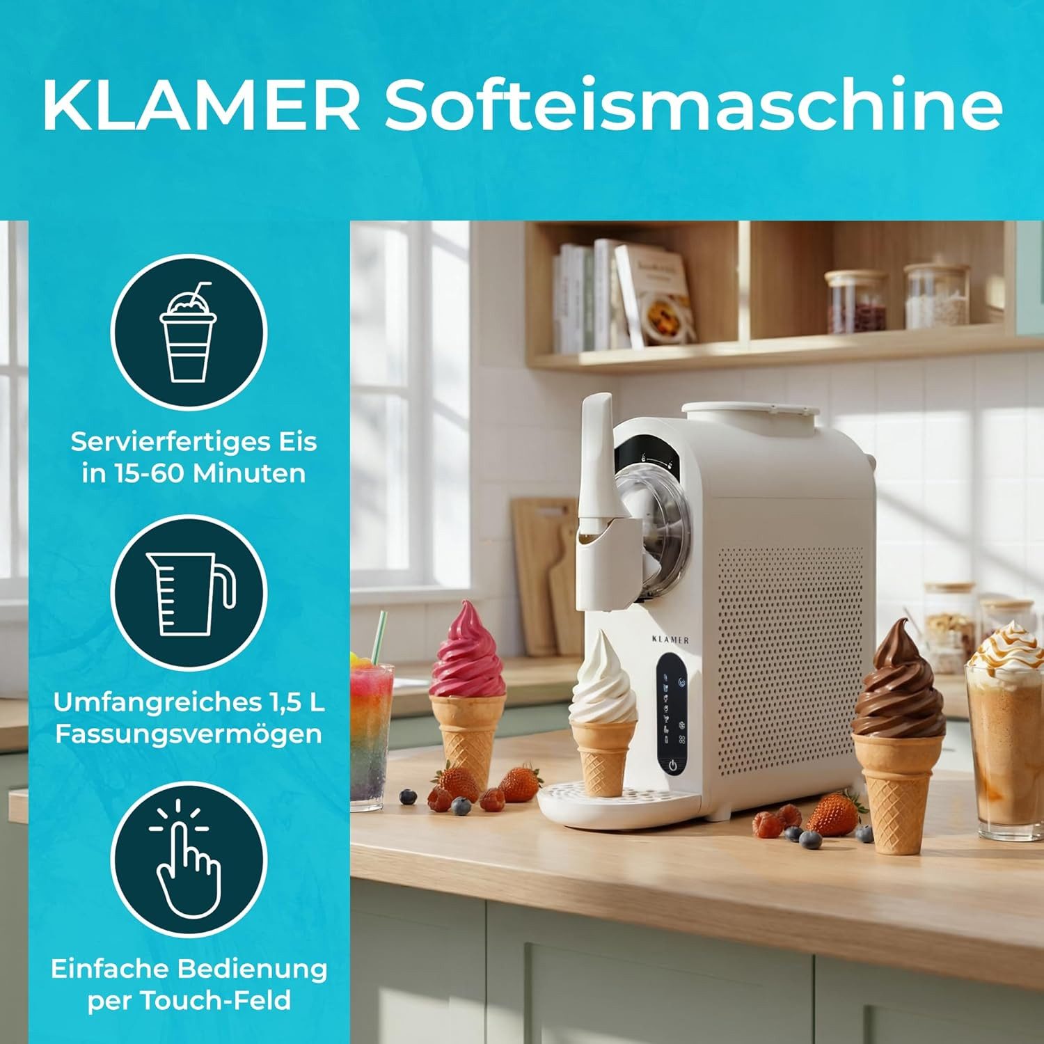 KLAMER Eismaschine Softeis Maschine - Weiß, 210 W