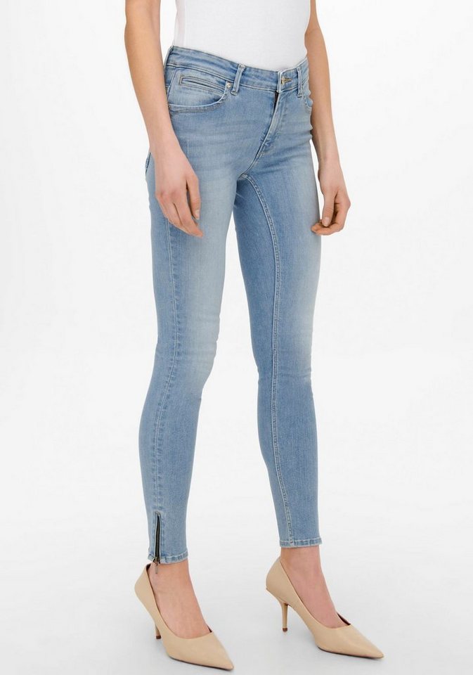 ONLY Skinny-fit-Jeans ONLKENDELL RG SK ANK DNM TAI467 NOOS mit  Reißverschluss Detail am Bein, Schritthöhe: 75 cm in Größe 28/34- Das Model  trägt Größe 28/34