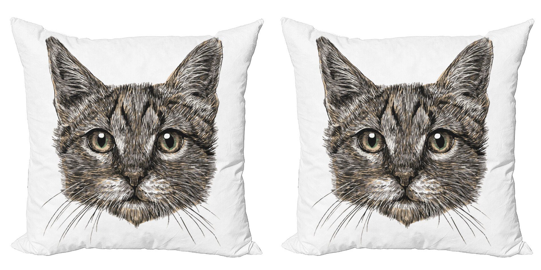 Kissenbezüge Modern Accent Doppelseitiger Digitaldruck, Abakuhaus (2 Stück), Tier Flüchtige Katze Kopf