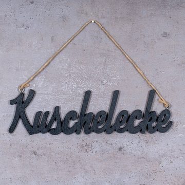 Levandeo® Dekoobjekt, Schriftzug Kuschelecke L22cm Schwarz Holz Türschild Hängerchen