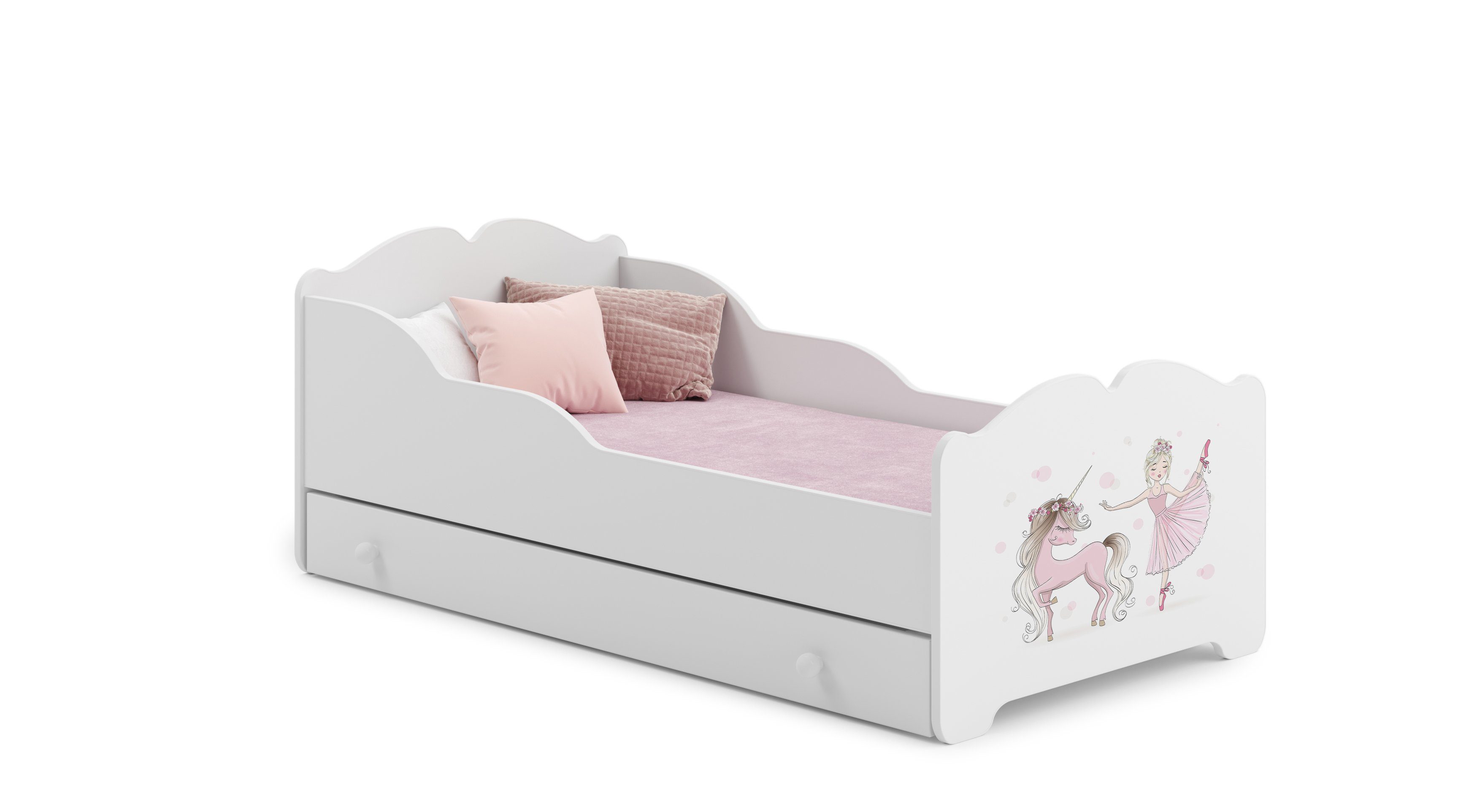 Pferd Rausfallschutz, Collective Kinderbett Prinzessin Mädchenbett Matratze Schublade, Jahre, 80x160 und in mit Kids Motiv cm mit weiß, 160x80 Lattenrost bis 10