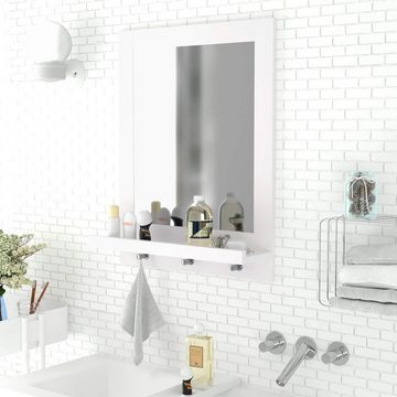 Homfa Wandspiegel Wandspiegel Eleganza: Badspiegel mit Ablage, 3 Haken in Reinweiß (Komplett-Set, Wandspiegel-Set, angaben zur maßen können minimal abweichen), Wandspiegel mit Ablage und Haken