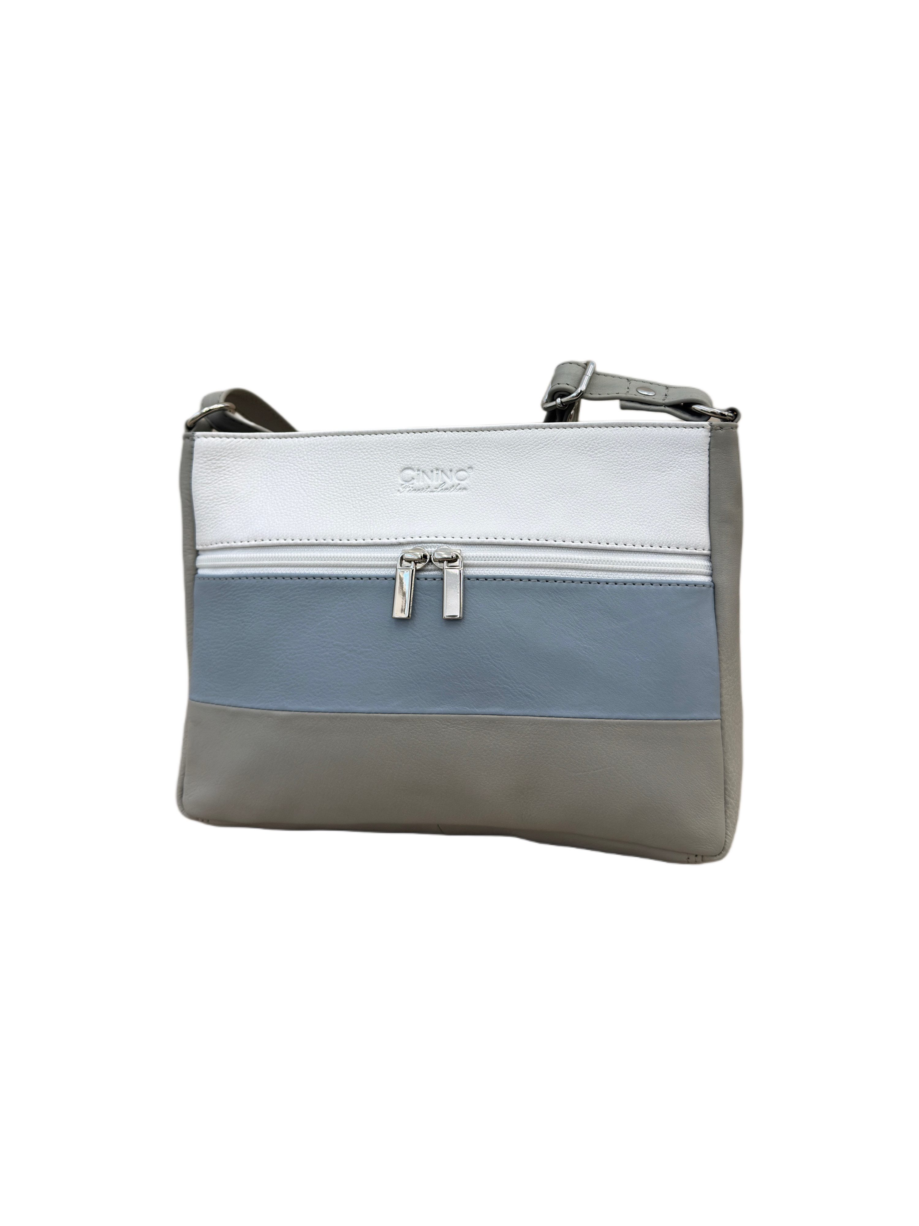 Cinino Handtasche C6103, Ledertasche–Dreifarbige Damen-Umhängetasche aus Rindleder