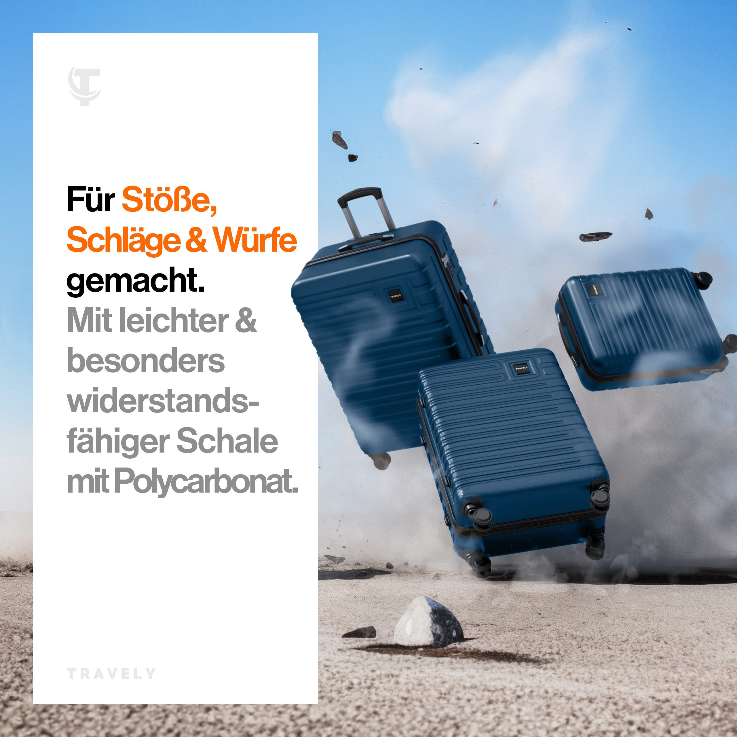 Travely Koffer Polycarbonat Koffer Set - 3 teiliges Kofferset, XL + L + M, 4 Rollen, Designed in Germany, austauschbare Griffe und Rollen – Bild 2 von 5