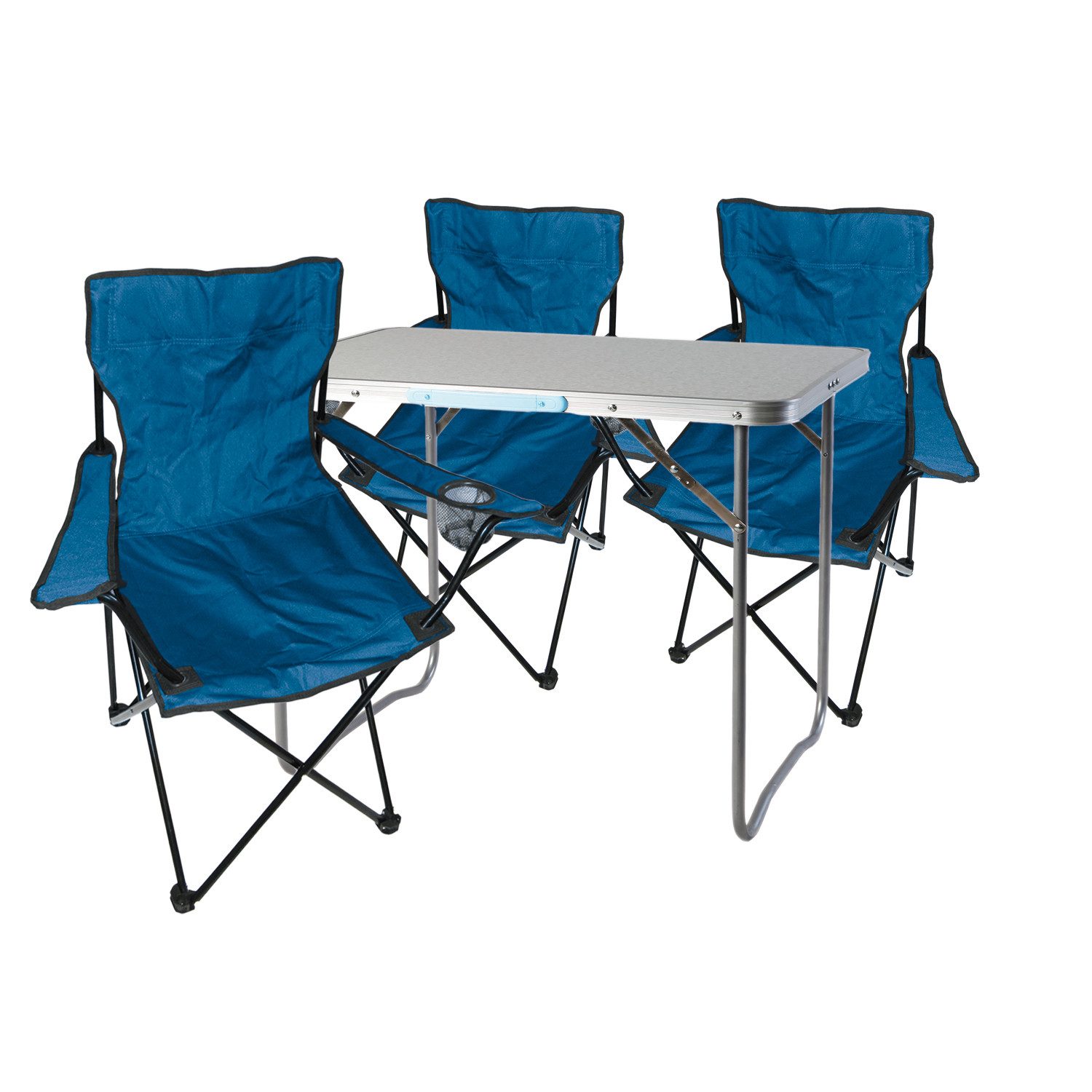 Essgruppe 4-teiliges Campingmöbel Set Blau Tisch + 3 Anglerstühle Blau