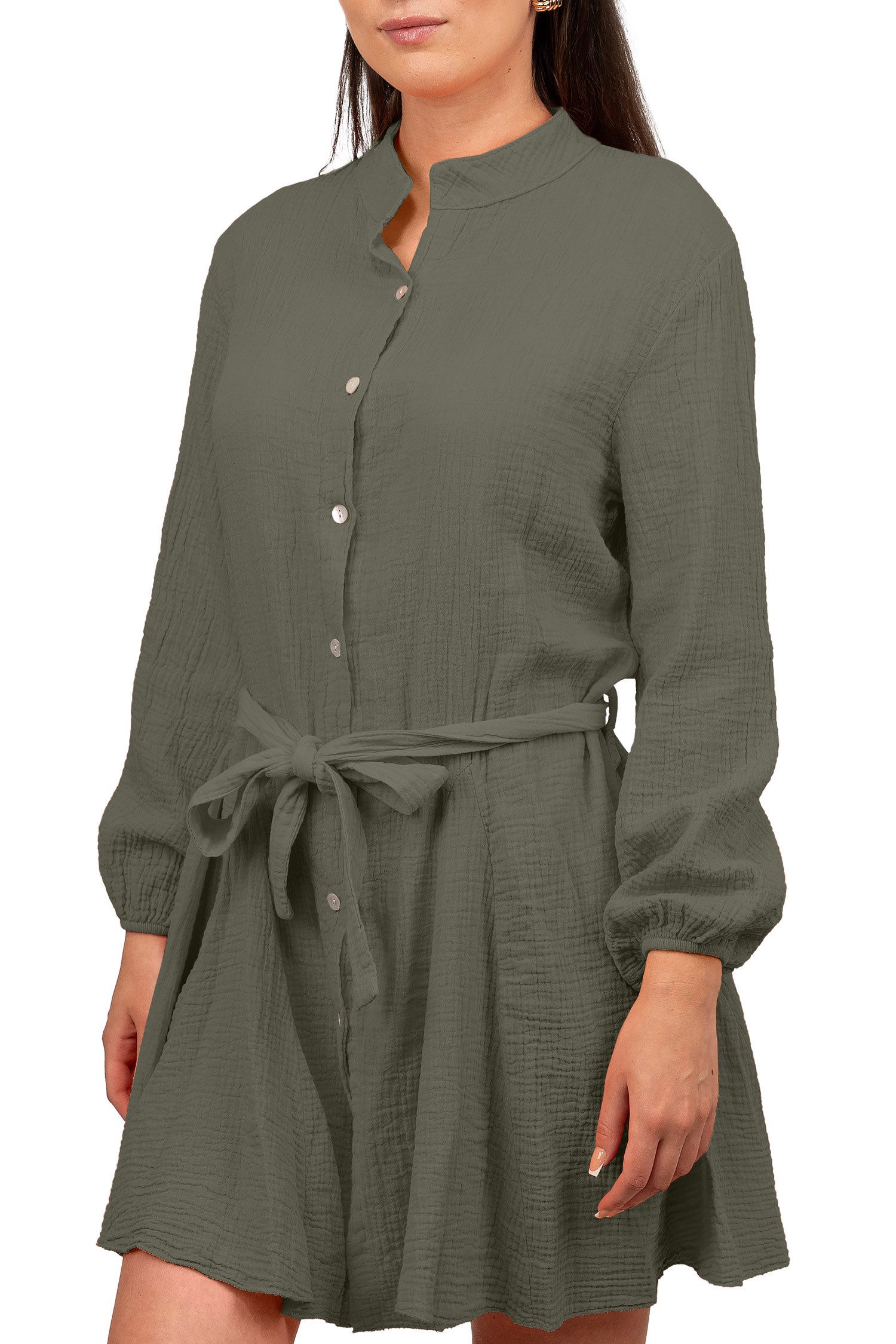 Reichstadt Sommerkleid Damen Oversized Kleider Musselin 25RSW075 Khaki One Size Vielseitig kombinierbar als Kleid, Tunika oder Strand-Cover-Up