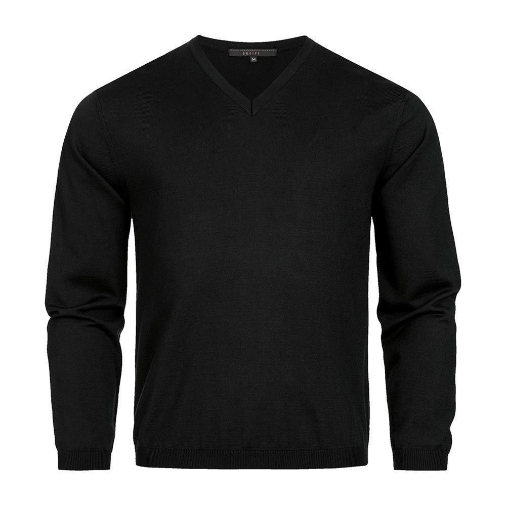 Strickpullover Greiff STRICK Herren Pullover Langarm V-Neck Regular-Fit Schwarz