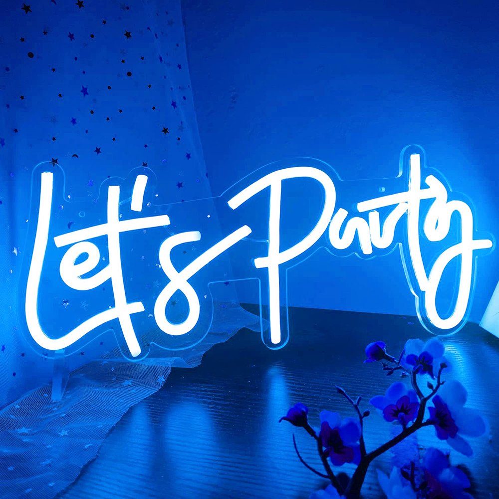 Sunicol LED Neonschild, mit Wand Neonlicht, Party für Schalter LED Let's Party Bar, Leuchtschild Blau Dekolicht