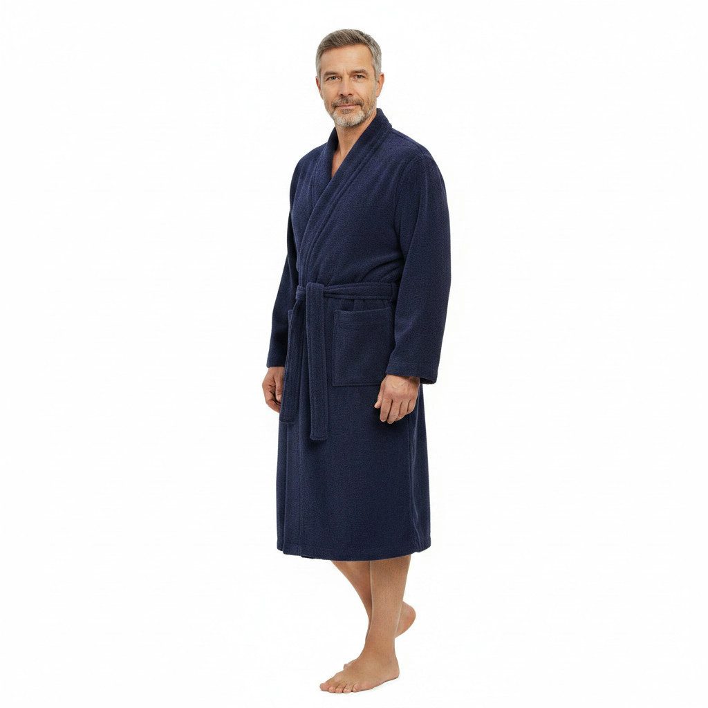 Ringella Unisex-Bademantel aus saugstarkem Frottee, mit Bindegürtel und aufgesetzten Taschen, Baumwolle, Kimonokragen, Bindegürtel, Microcotton-Frottee