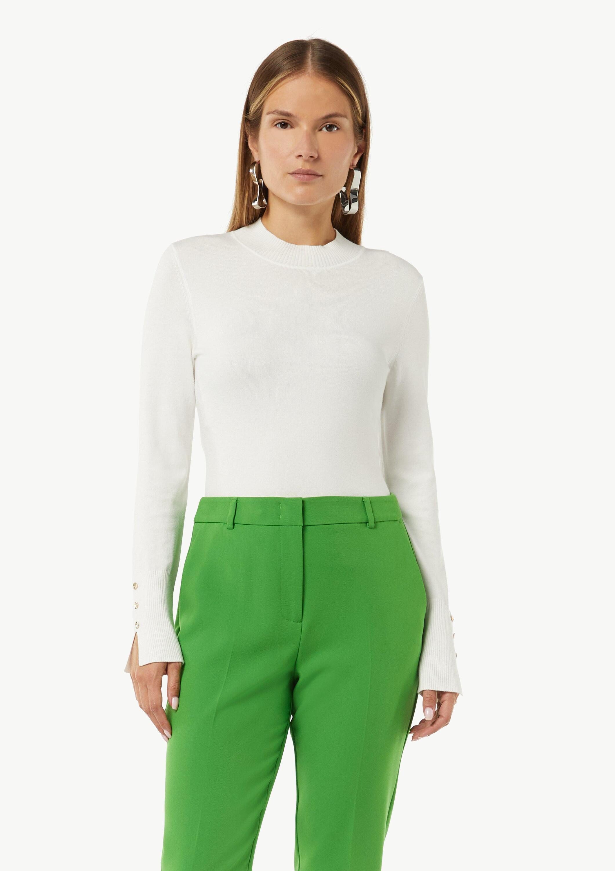 comma Longpullover Strickpullover Feiner Strickpullover mit Zierknöpfen am Ärmel