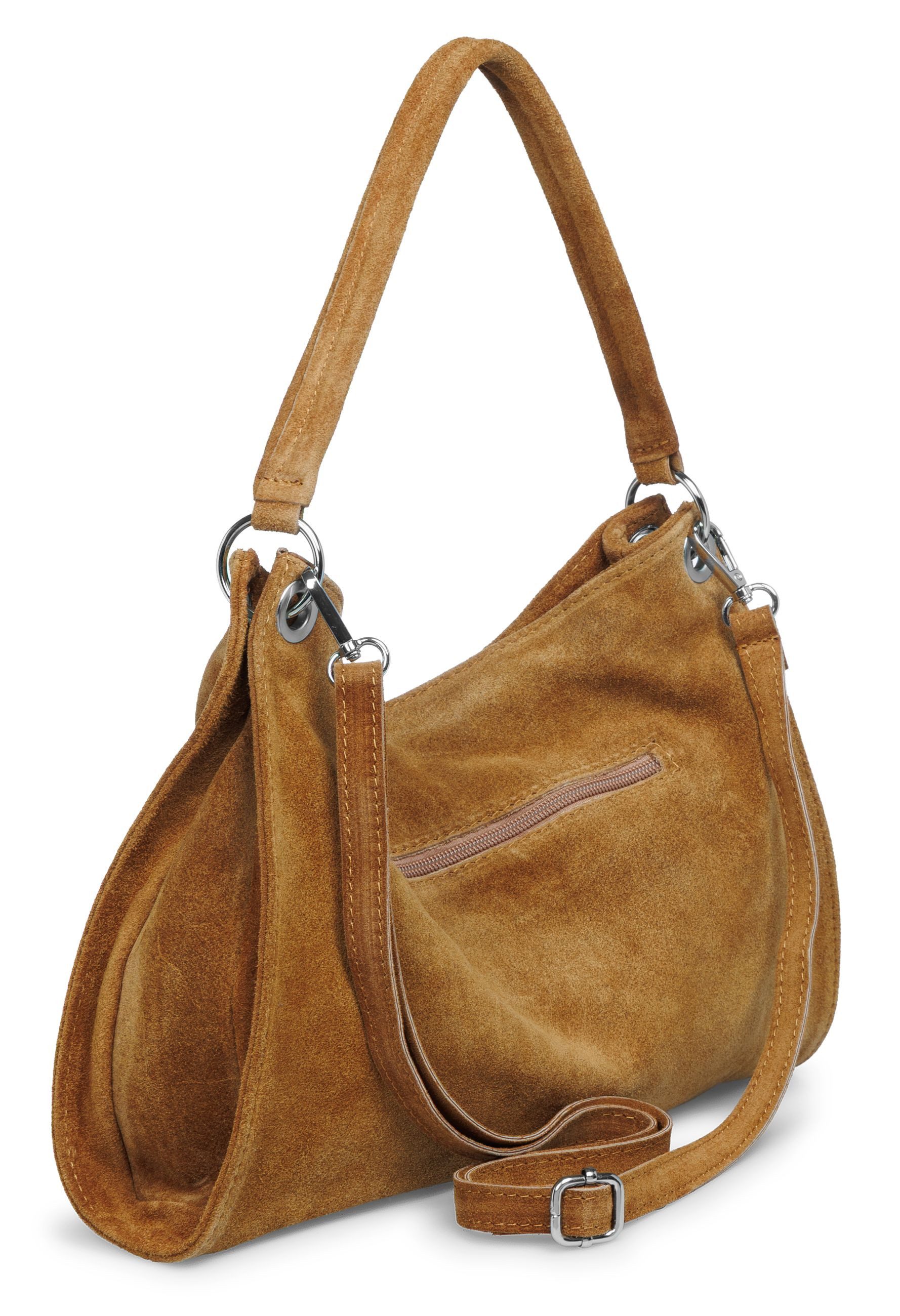 Caspar Schultertasche Damen Veloursleder Handtasche Klassisch - PREMIUM LINE - Modell No.838, 100% italienisches Leder, samtig weich, angenehmer Tragekomfort – Bild 5 von 5