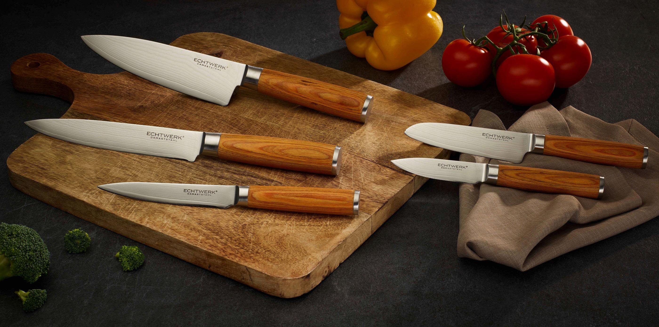 ECHTWERK Messer-Set Damaszener (Set, 5-tlg), Küchenmesser-Set mit Holzgriffen in natürlicher Optik