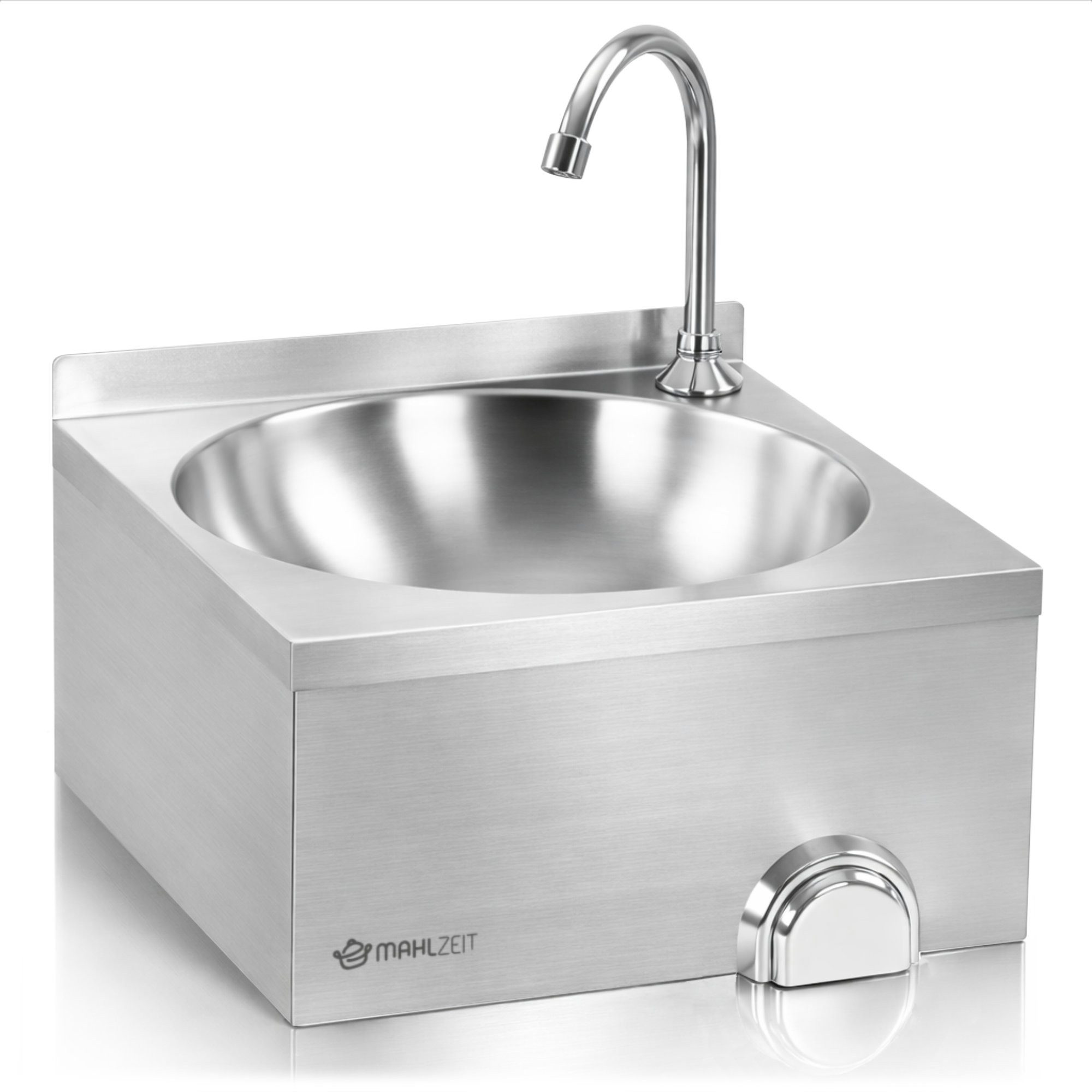 Mahlzeit Edelstahlspüle Edelstahl Handwaschbecken mit Kniebetätigung, Gastro Waschbecken, rechteckig, 39.50/39.50 cm, Beweglicher Wasserhahn, (1 St), Warmwasser- und Kaltwasseranschluss