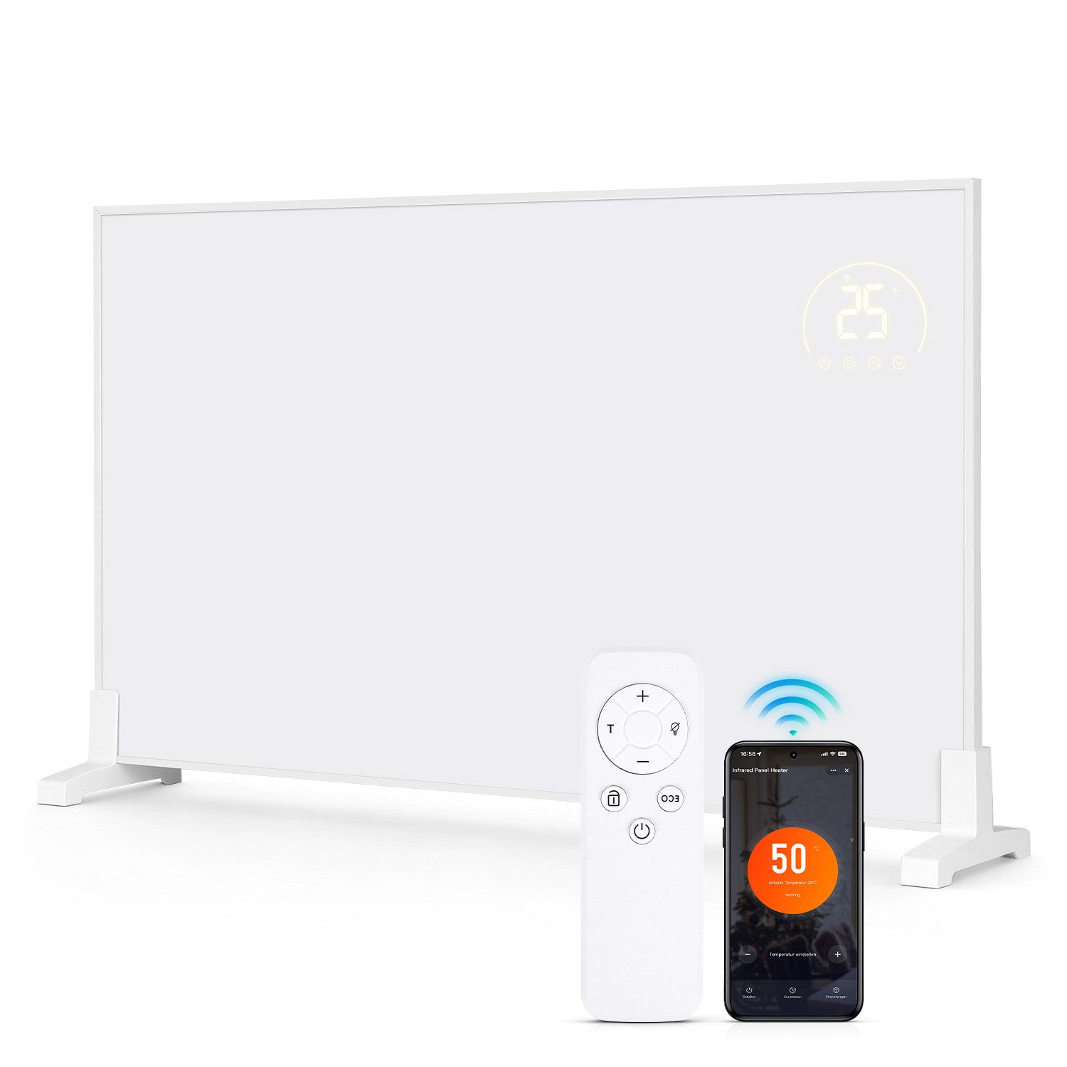 Clanmacy Infrarotheizung Infrarotheizung 960 W mit WLAN, Thermostat, Wandmontage und Standfüßen, Überhitzungsschutz, Einstellbarer Thermostat