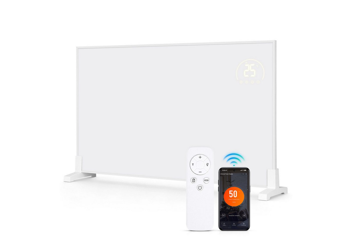 Clanmacy Infrarotheizung Infrarotheizung 960 W mit WLAN, Thermostat, Wandmontage und Standfüßen, Überhitzungsschutz, Einstellbarer Thermostat