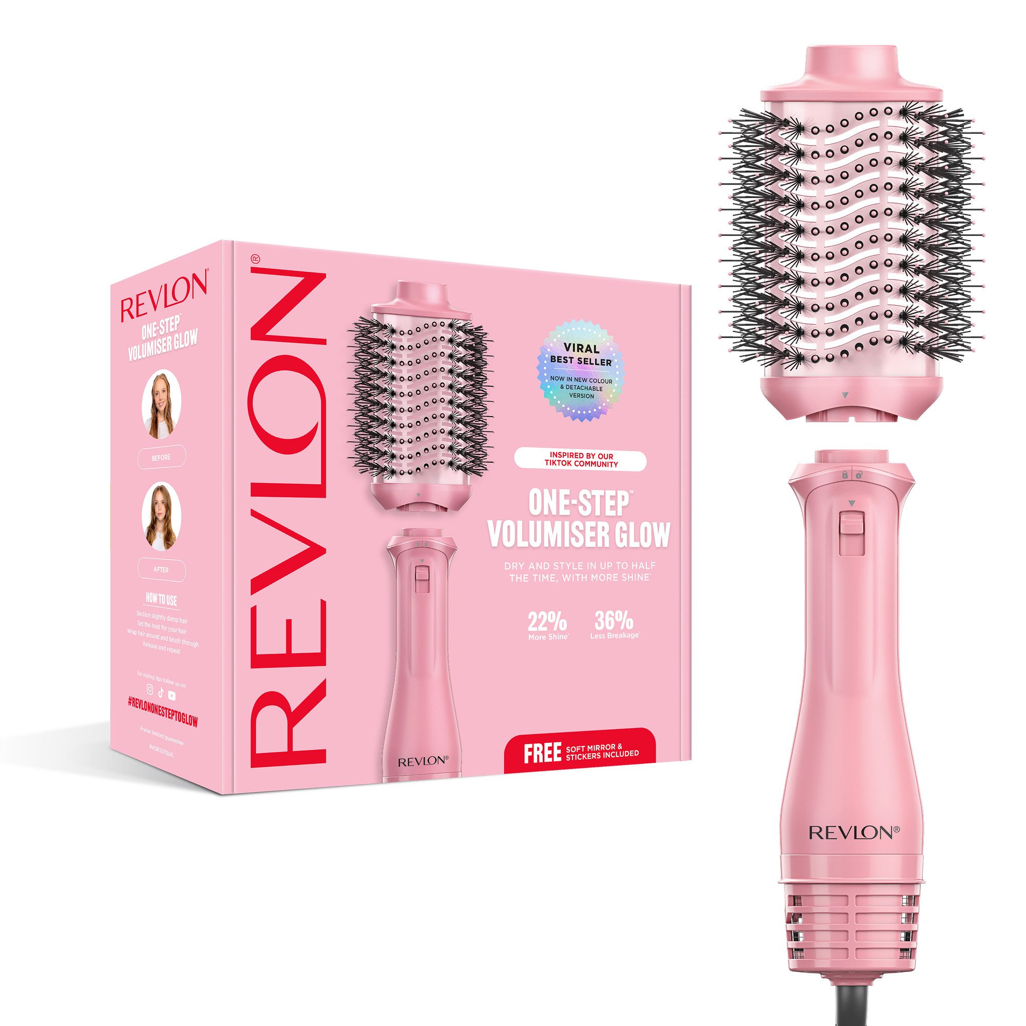 Revlon Multihaarstyler One Step™ Volumiser Glow für voluminöse Blow‑Dry‑Ergebnisse, RVDR5375E, Turmalin‑Ionen-Keramikbeschichtung, für mehr Glanz + weniger Haarbruch