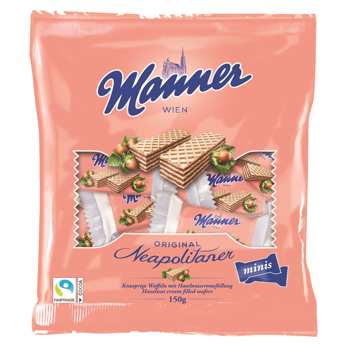Manner Kekse, Manner Original Neapolitaner Mini Knusperwaffeln mit Füllung 150g