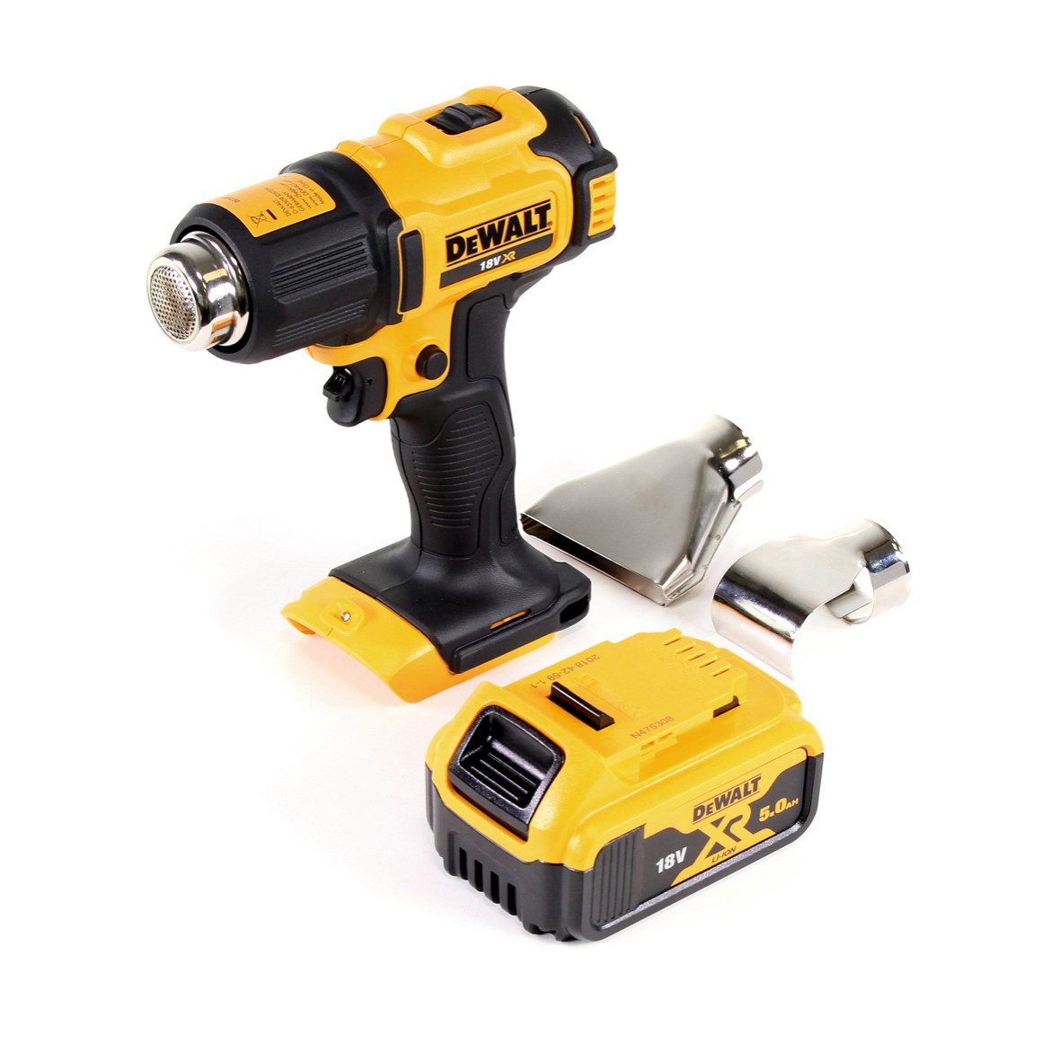 DeWalt Akku-Heißluftgebläse DCE 530 N Akku Heißluftpistole 18V 530°C + 1x Akku 5,0Ah + Flächen