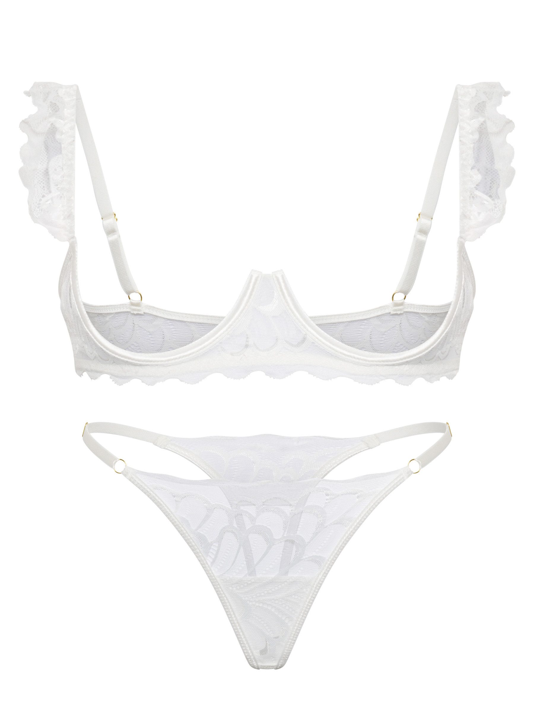 Elegant Love Set: Ouvert-BH Sexy Dessous-Set mit Cut-Outs – Bügel-BH & String, Reizwäsche-Set (Set, 2-tlg., mit Tanga) Spitzen-Unterwäsche-Set mit offener Brust und Schrittöffnung