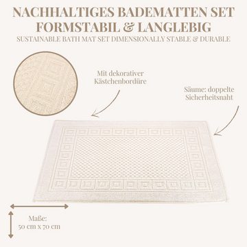 Duschmatte 50 x 70 cm natur, 2-er Pack, saugstarke Badematte ungefärbte Baumwolle Carenesse, strapazierfähige Hotelqualität, Baumwolle, Badematten Set mit Waffelmuster & Bordüre I Duschvorleger Badvorleger