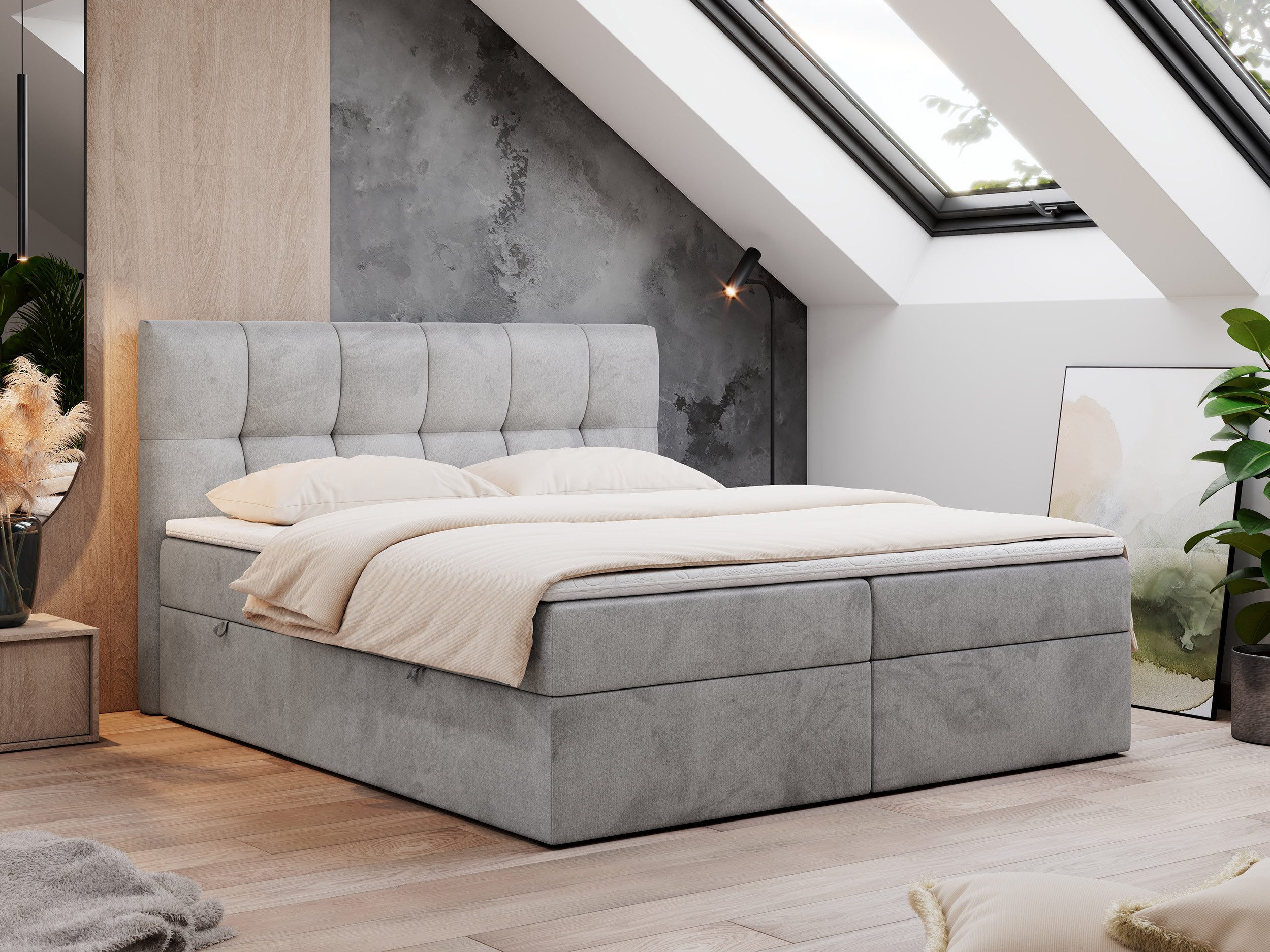 MKS MÖBEL Boxspringbett Rico (Set, Packung, T30-Schaum, Polsterbett, 7 Härtezonen, H3-Matratze), mit Bettkästen, Doppelbett mit Multipocket-Matratzen und Topper