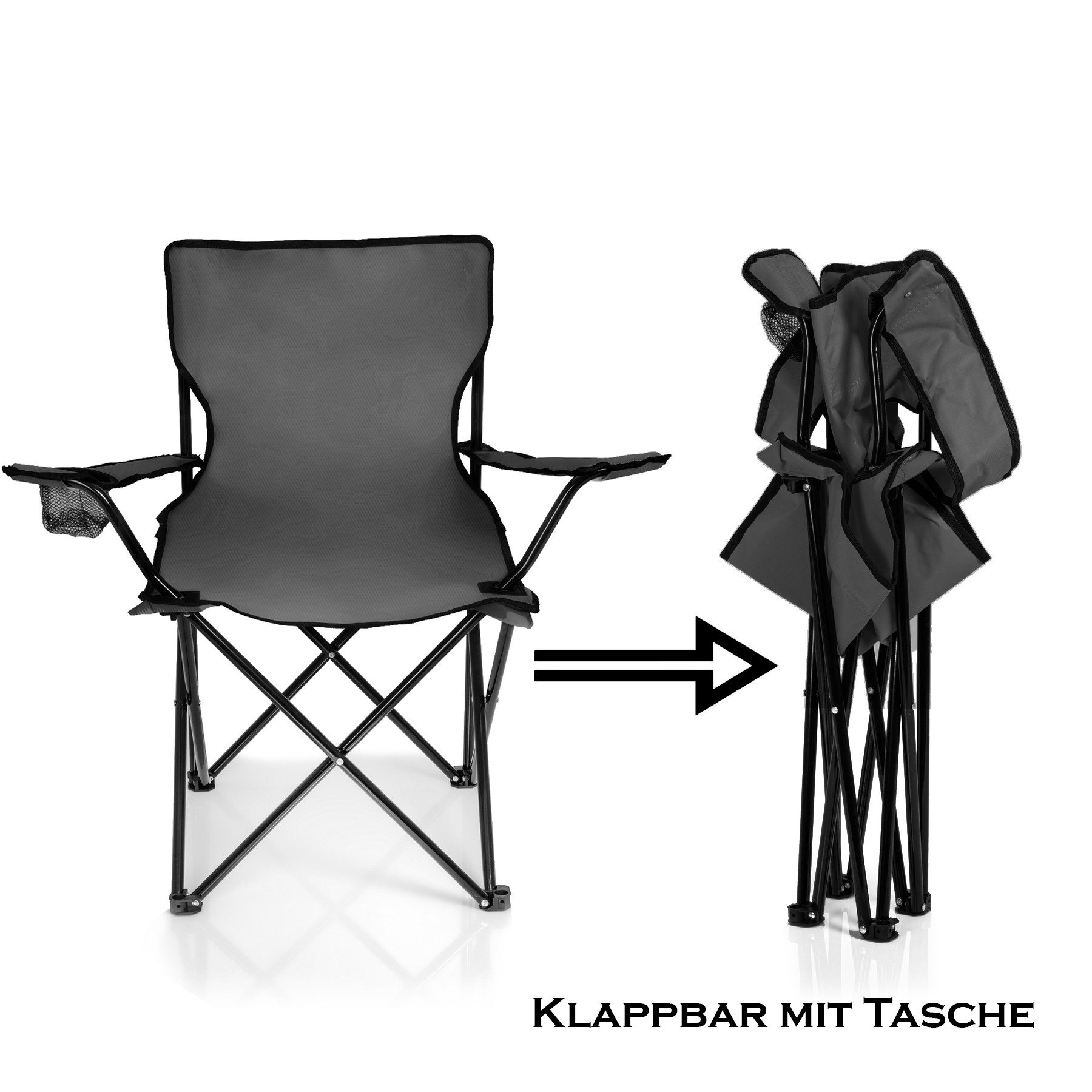 BigDean Campingstuhl Faltstuhl DUNKELGRAU Campingstuhl (Packung, 1 St), Klappbar, Belastbar 120kg, Leichtgewichtig, Breite Standfüße