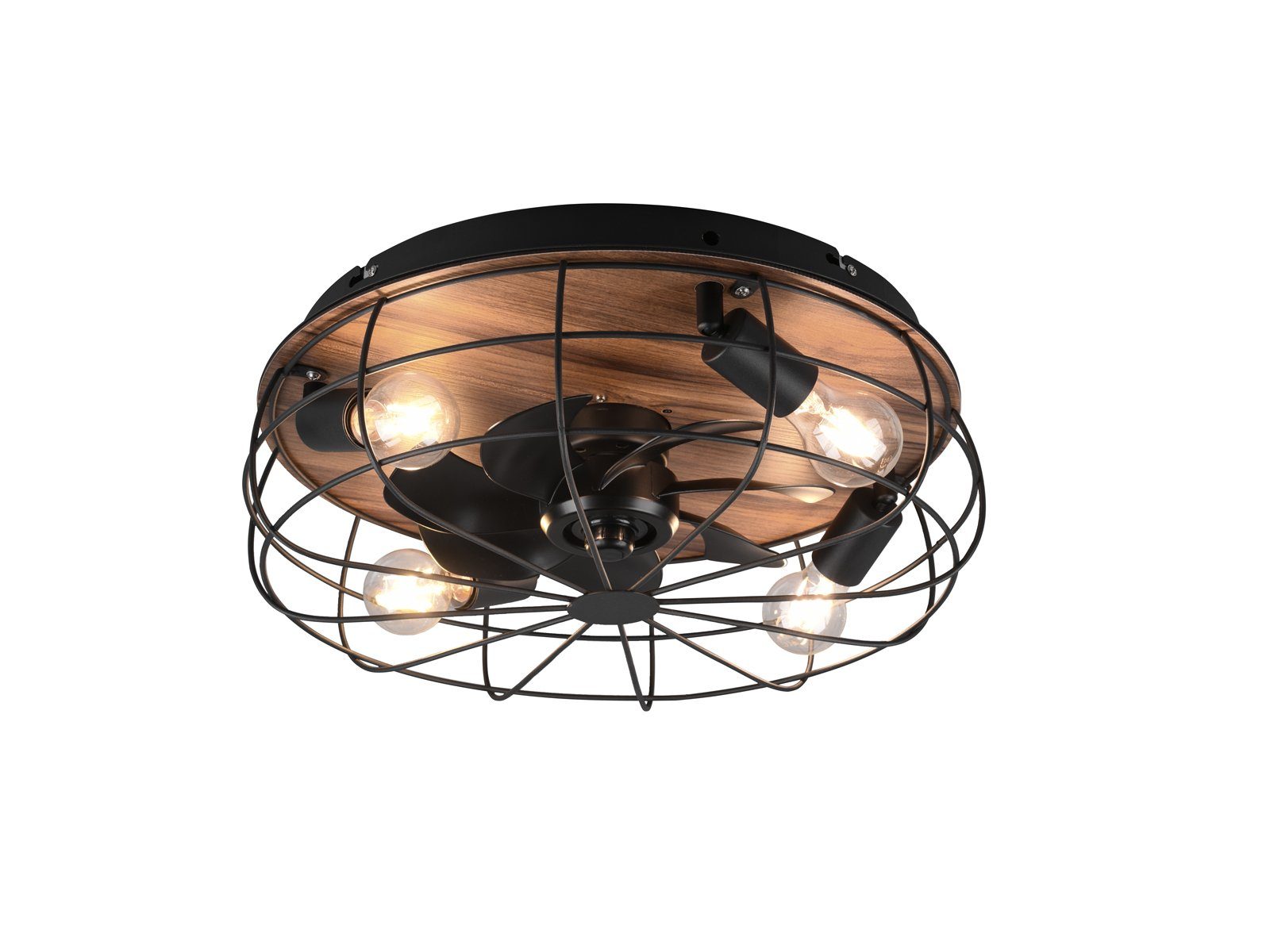 Holz-lampe LED Holzdekor - Ø48,5cm Licht, Schwarz matt Deckenleuchte, mit meineWunschleuchte Decke, Deckenlüfter Warmweiß, Deckenventilator-en wechselbar, LED